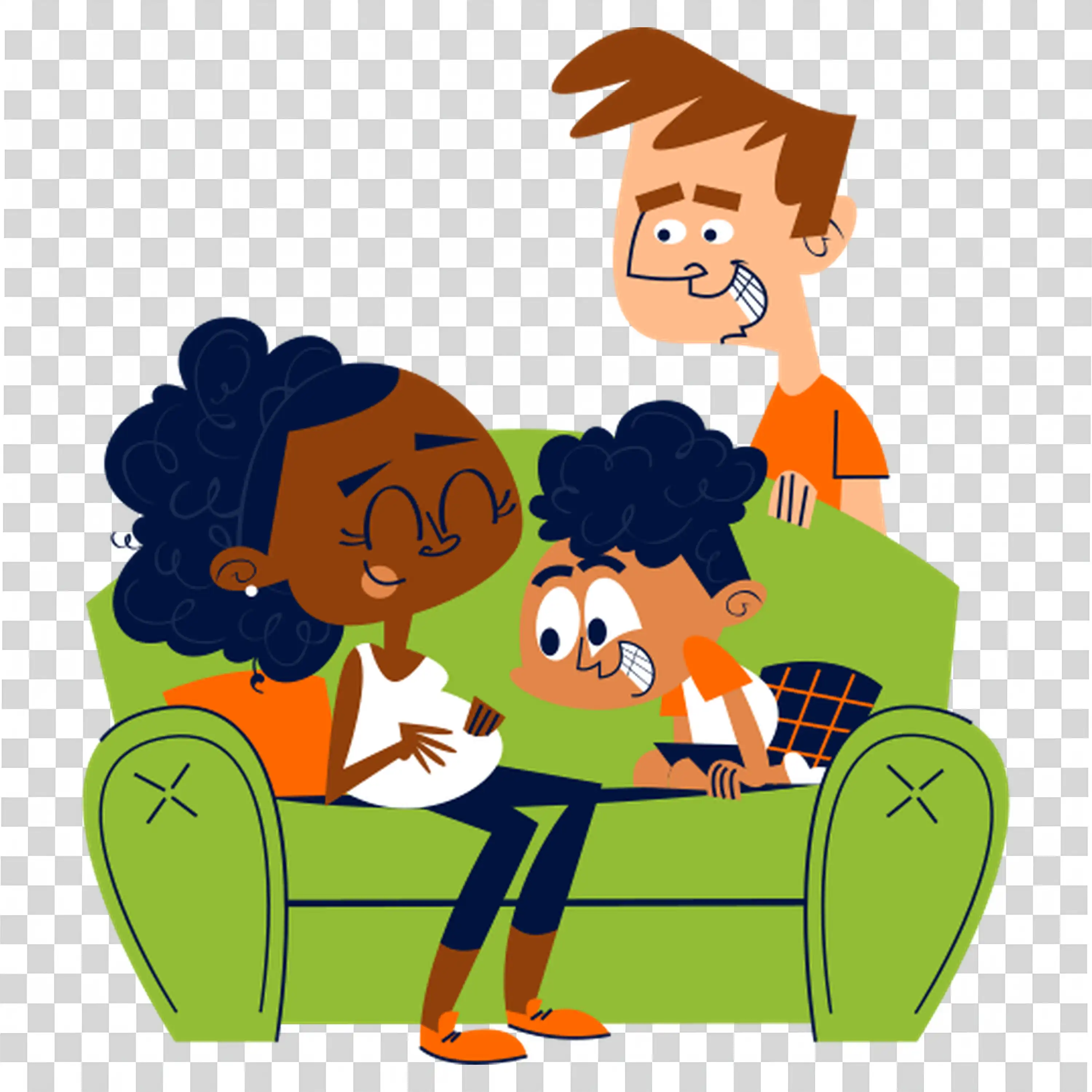 Kids Sitting On Couch Watching TV Together Happy free PNG