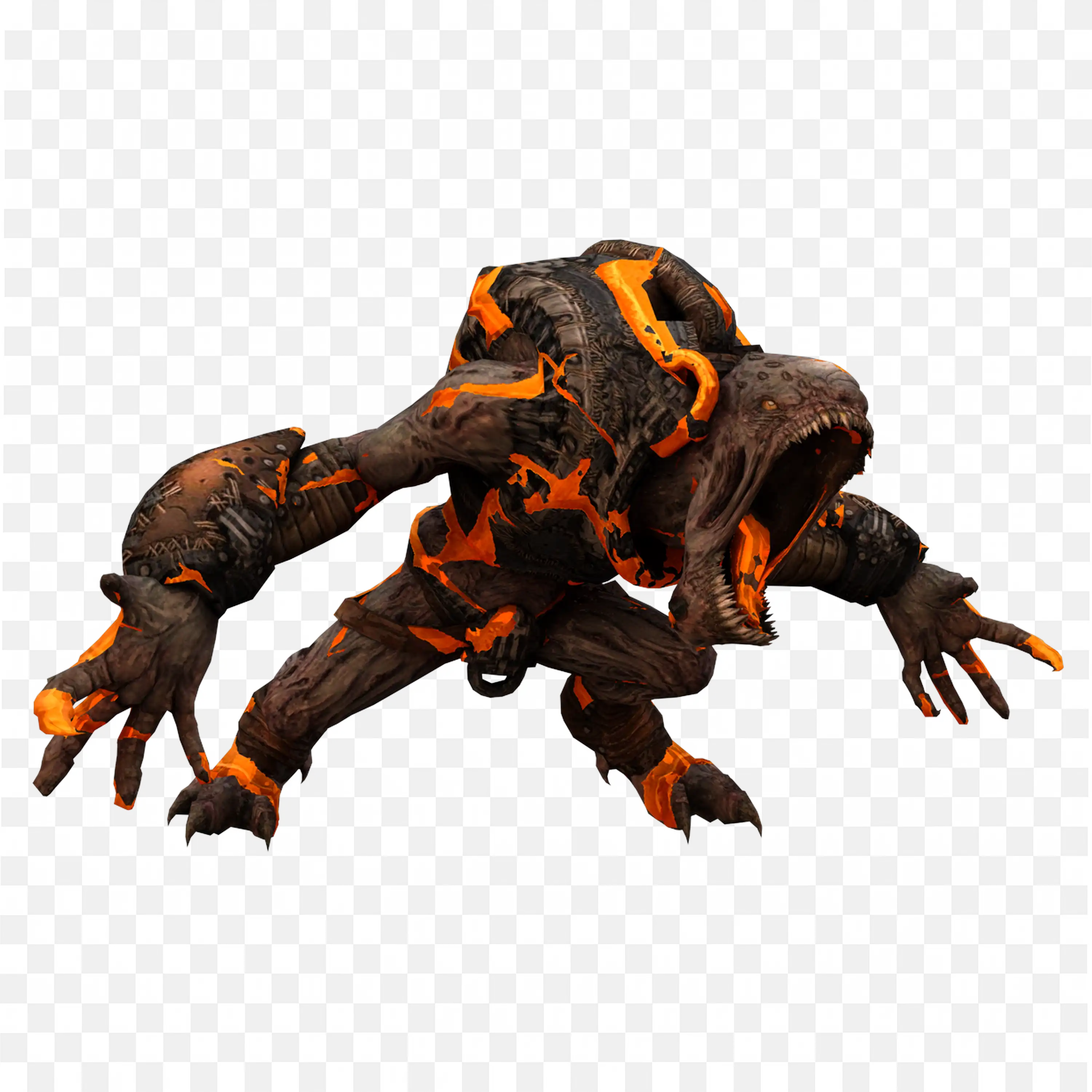 Lava Monster Creature Crawling with Glowing Cracks PNG Image