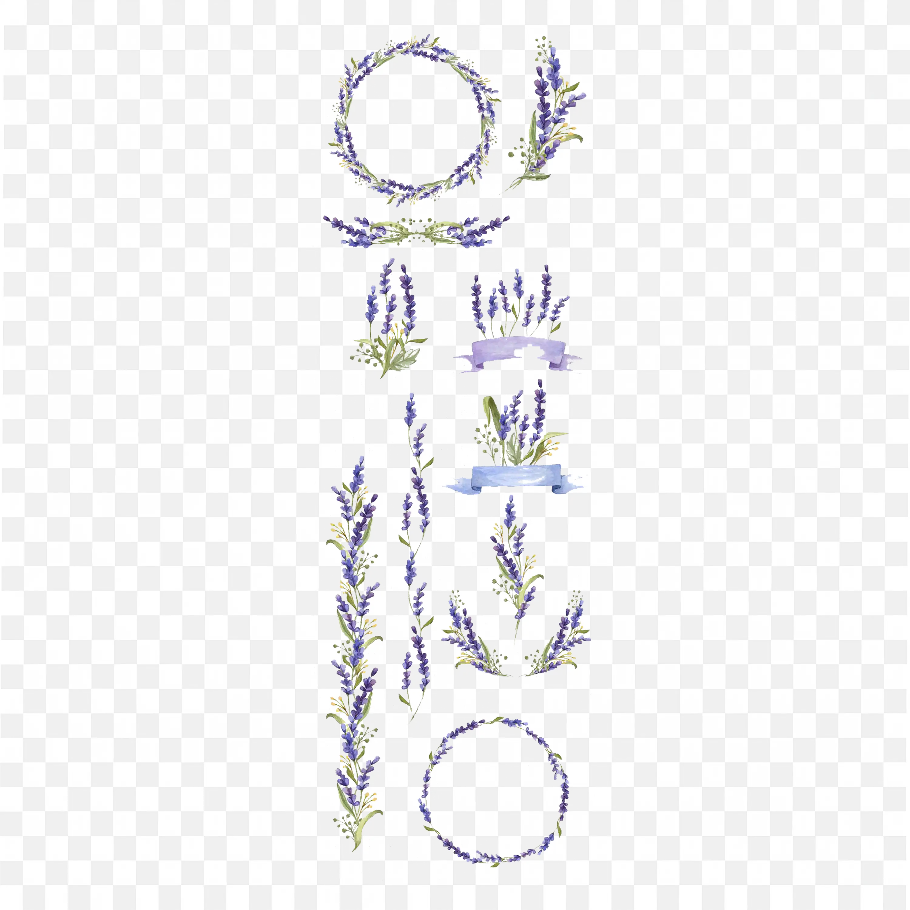 Lavender Floral Garland and Sprigs in Purple Free PNG Image