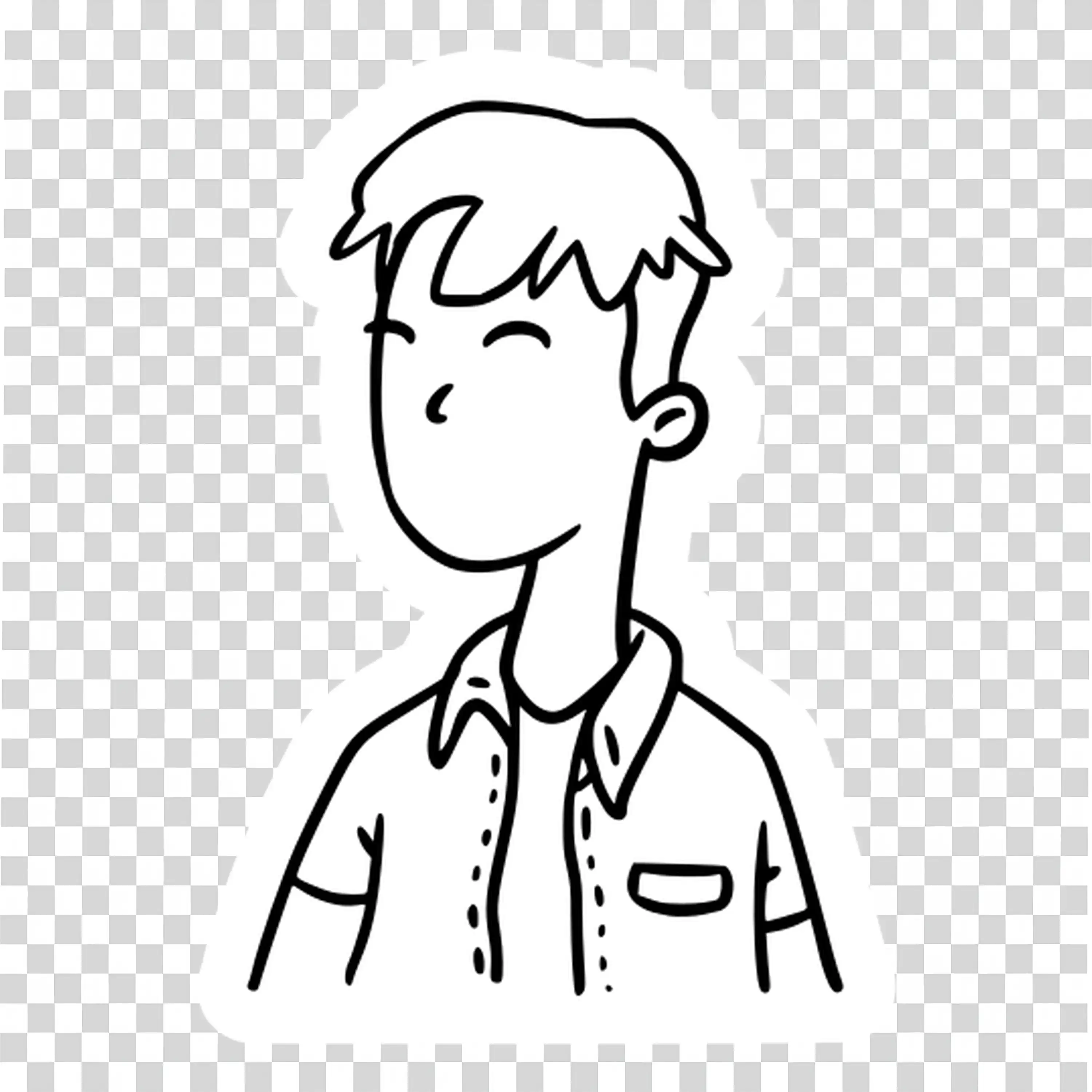 Line art of a thoughtful young man with shirt free PNG