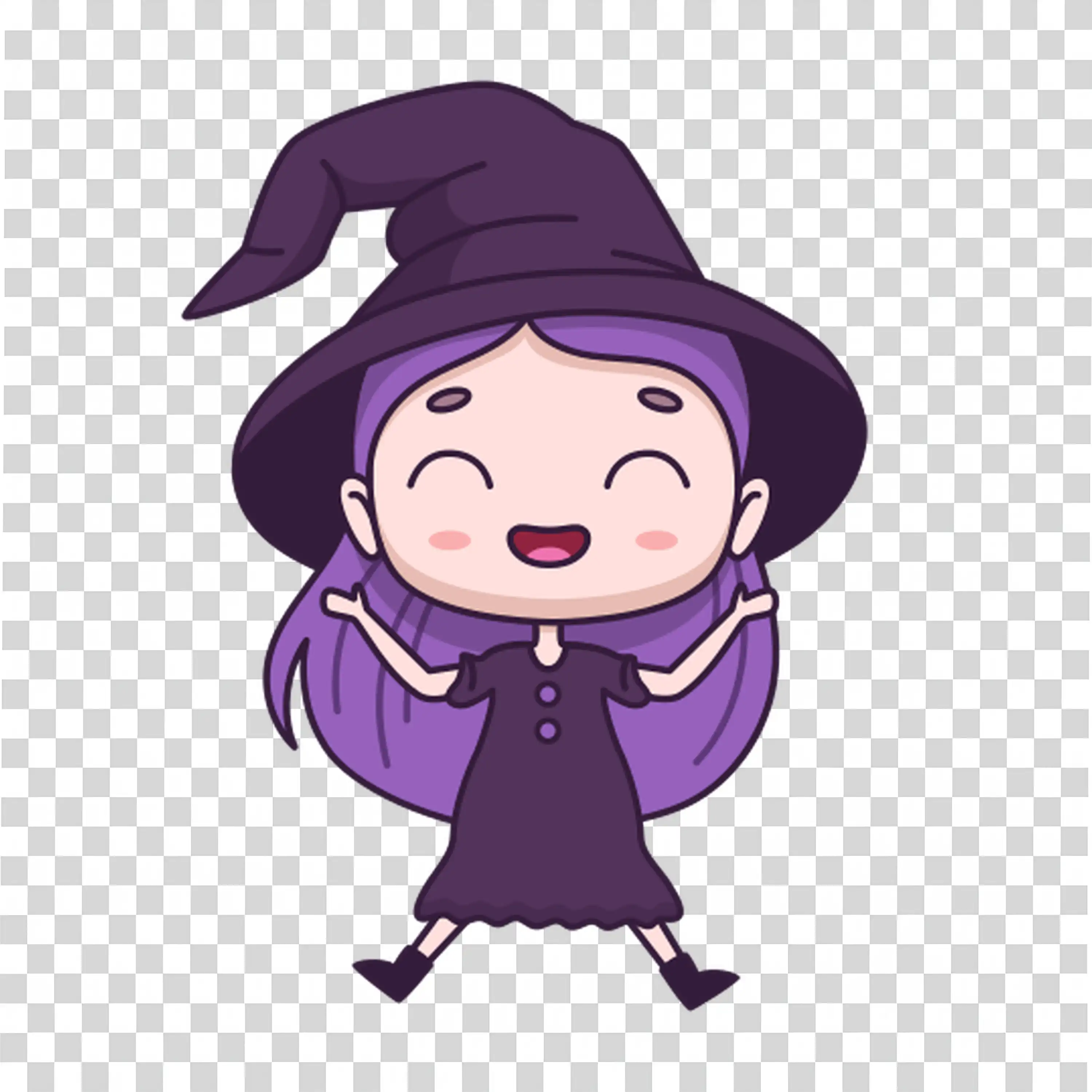 Little witch in purple dress casting a cute magic spell