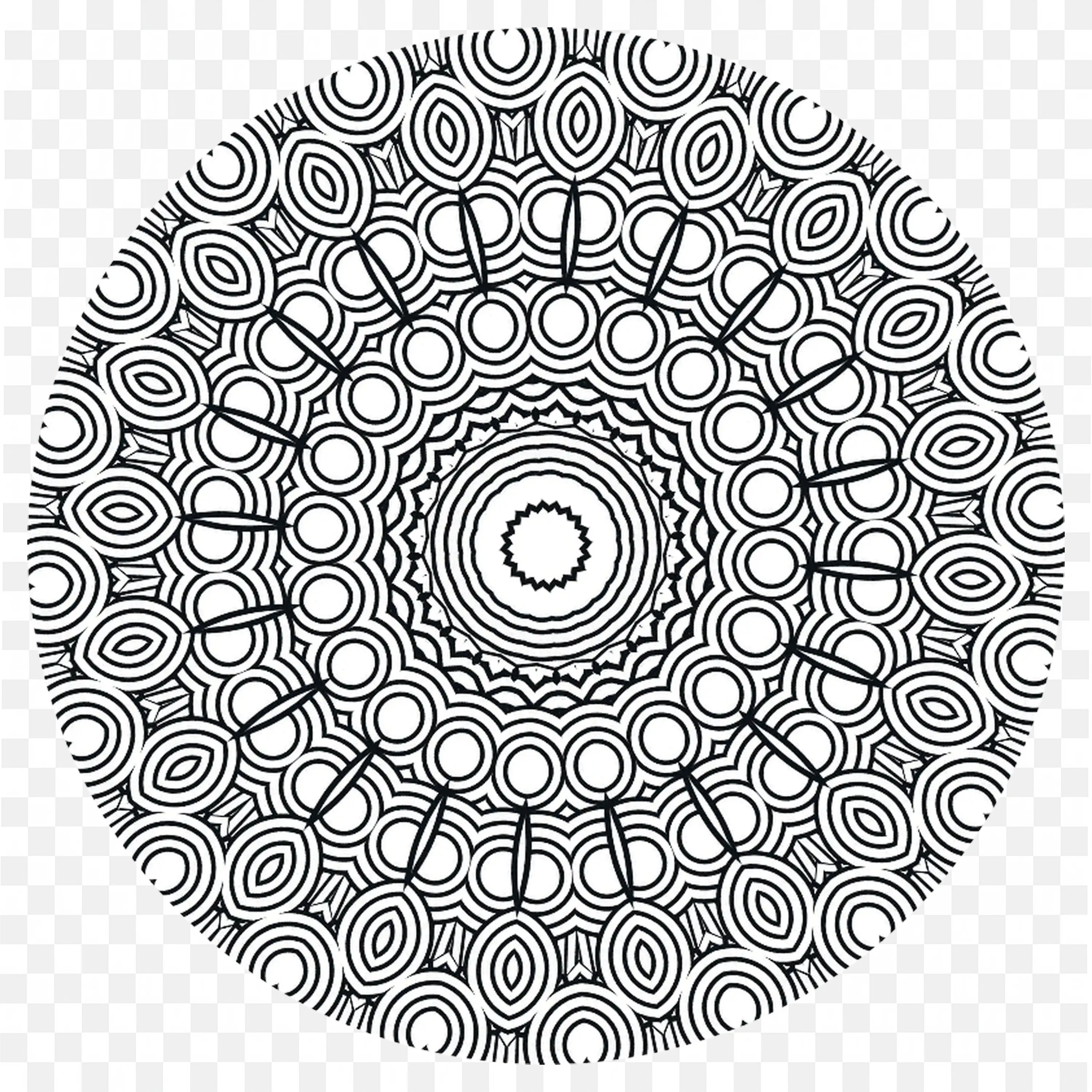 Looped Design Mandala Pattern in Black and White PNG Image