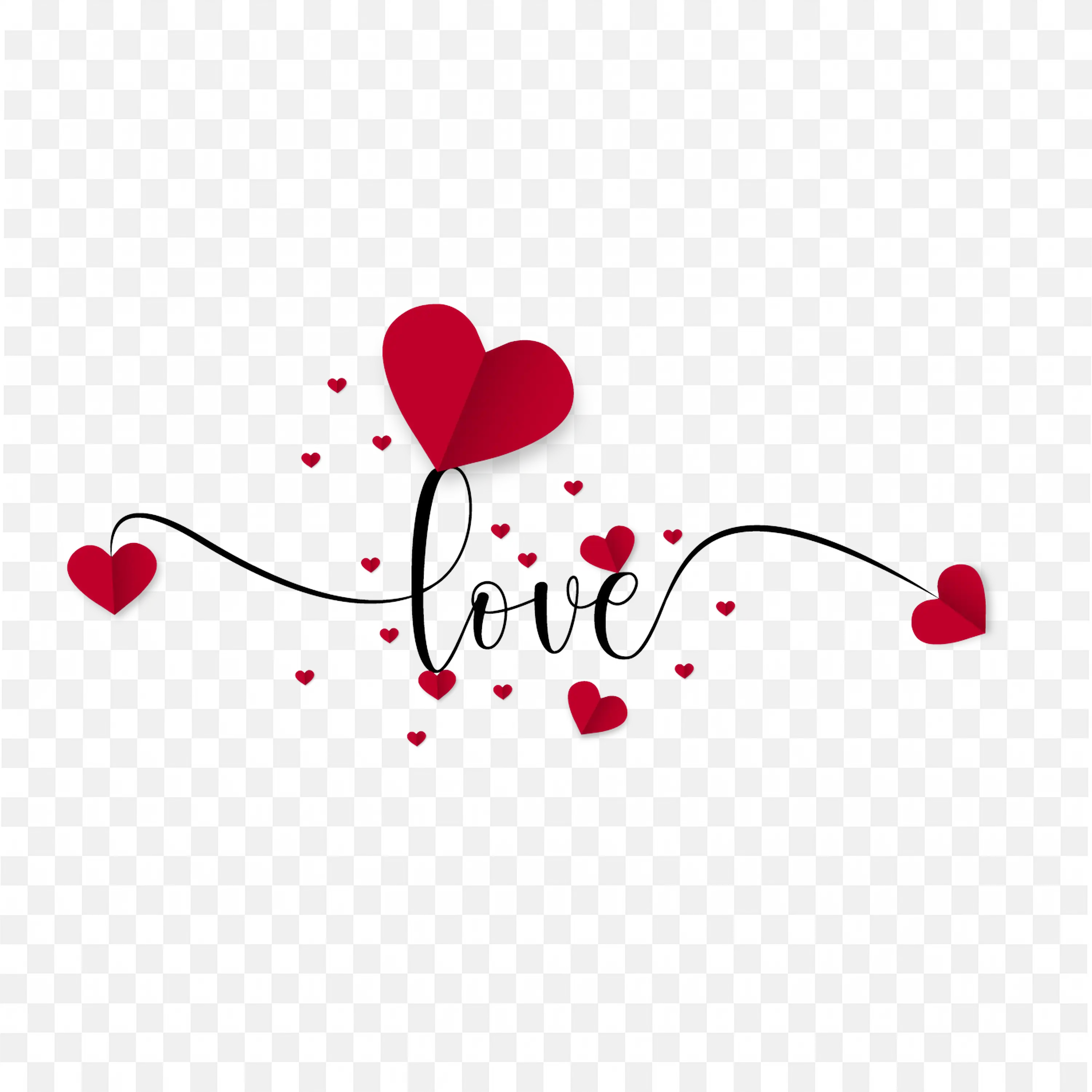 Love Word Art with Hearts and Decorative Details PNG Image