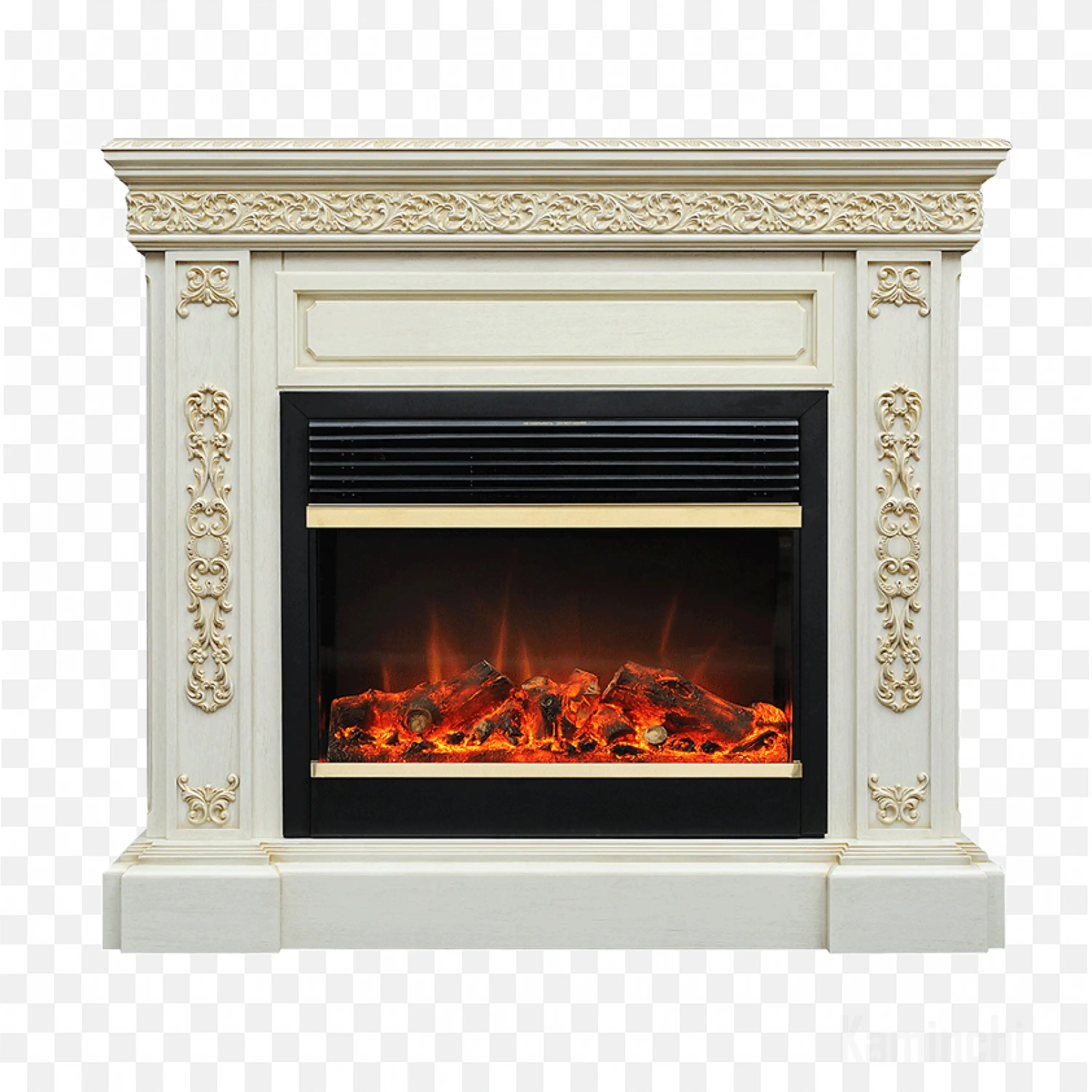 Luxury Marble Fireplace with Red Flame Free PNG Image