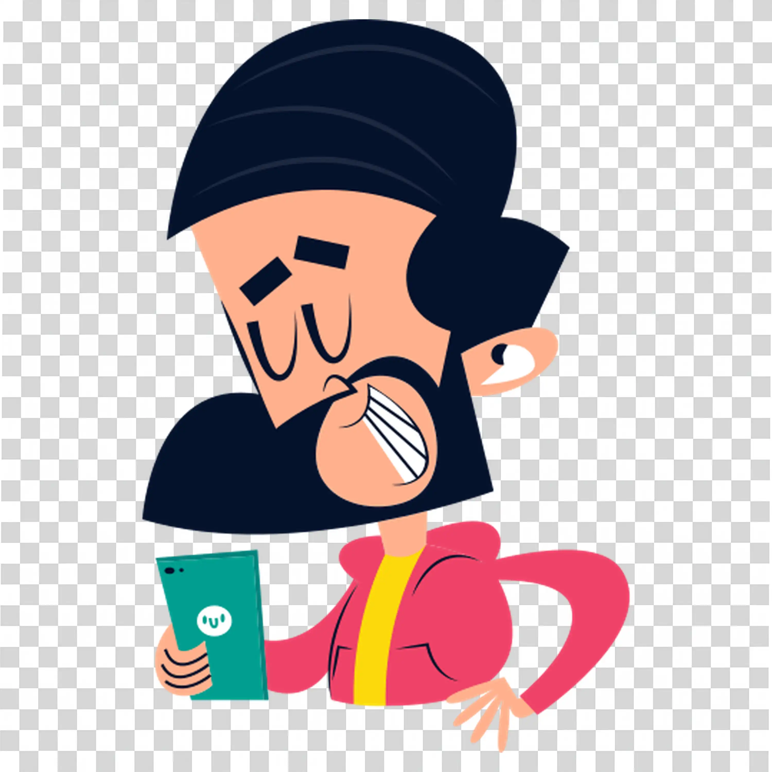 Man holding a cup smiling with joyful mustache expression