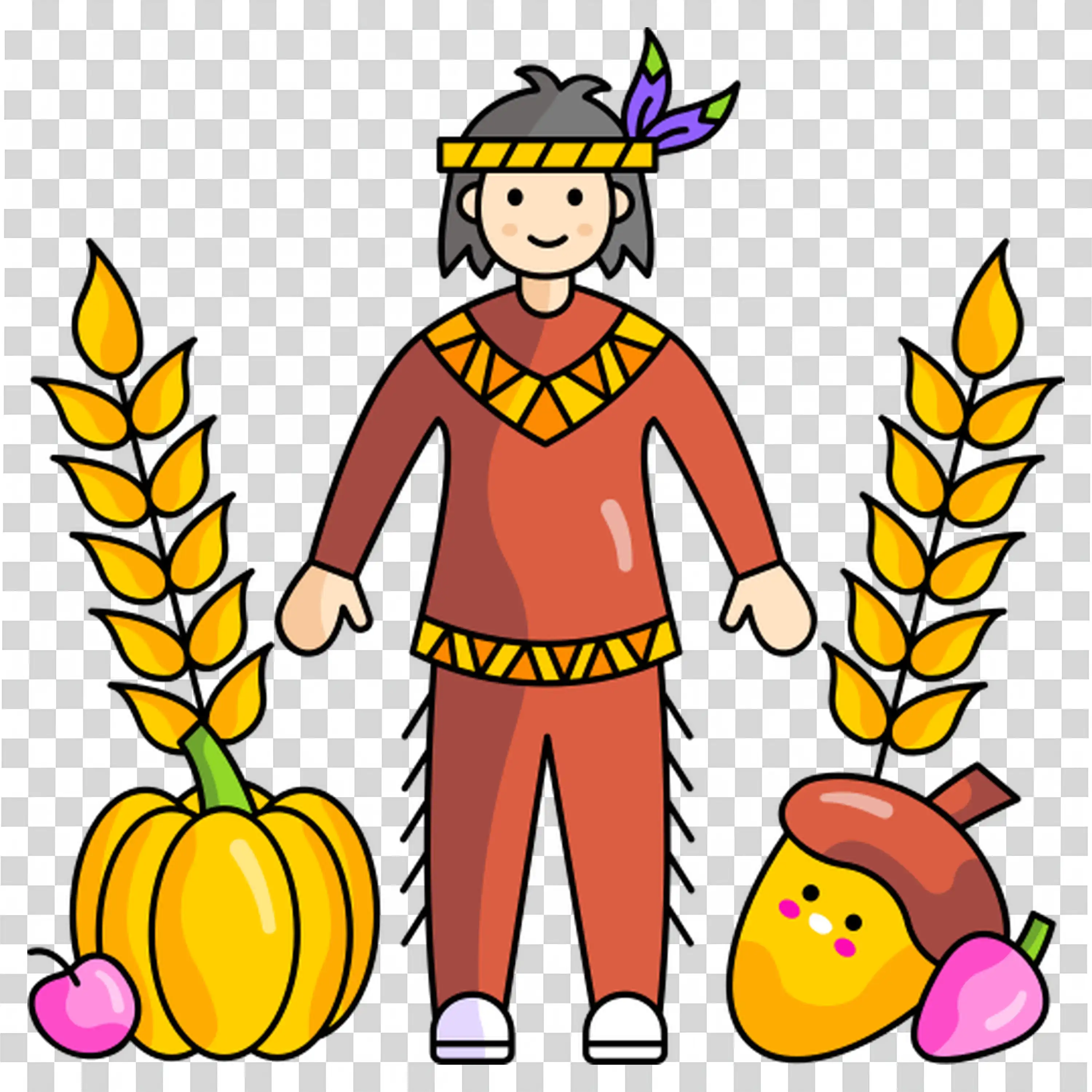 Man in traditional royal dress with wheat and pumpkin