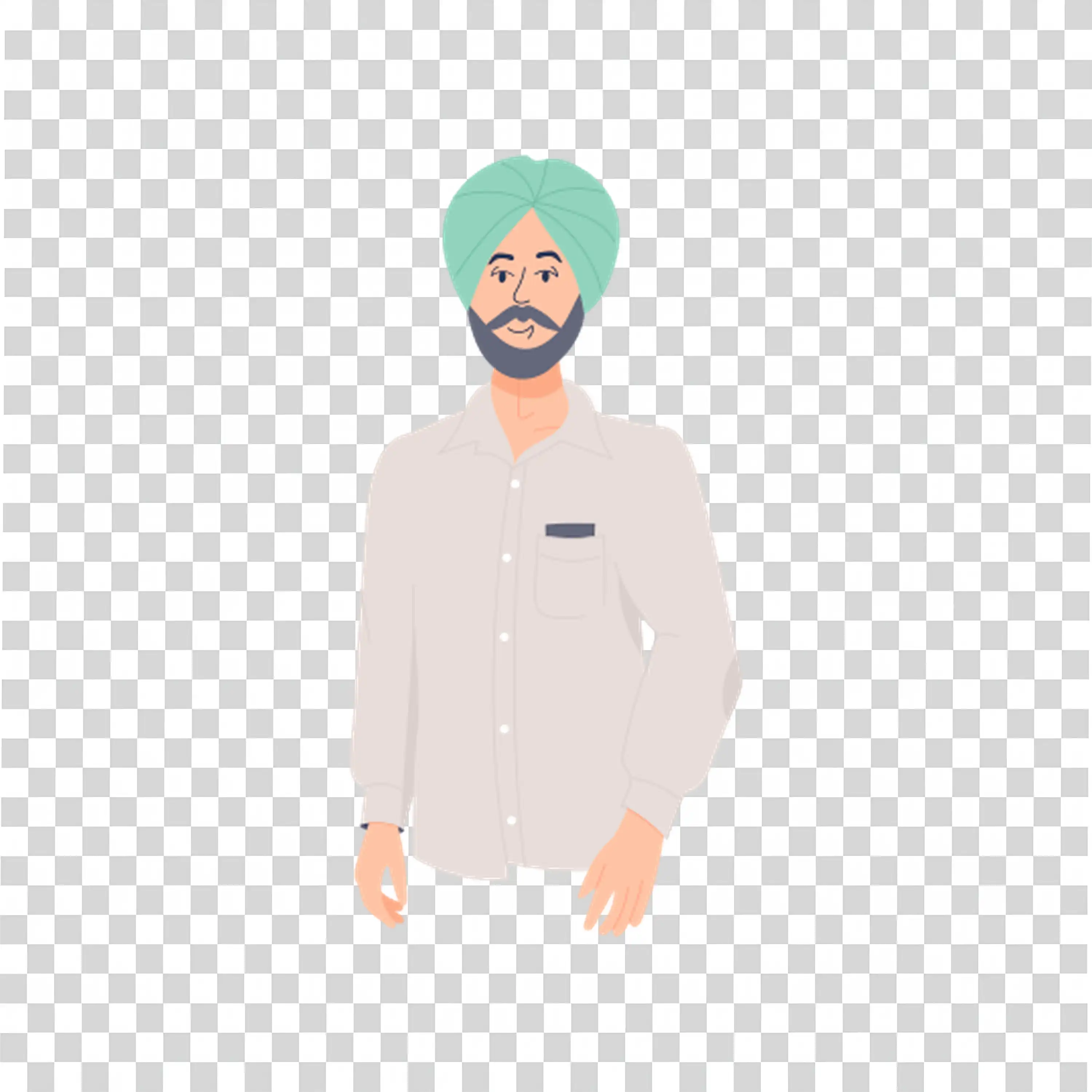 Man in white shirt and turban with soft smile free PNG