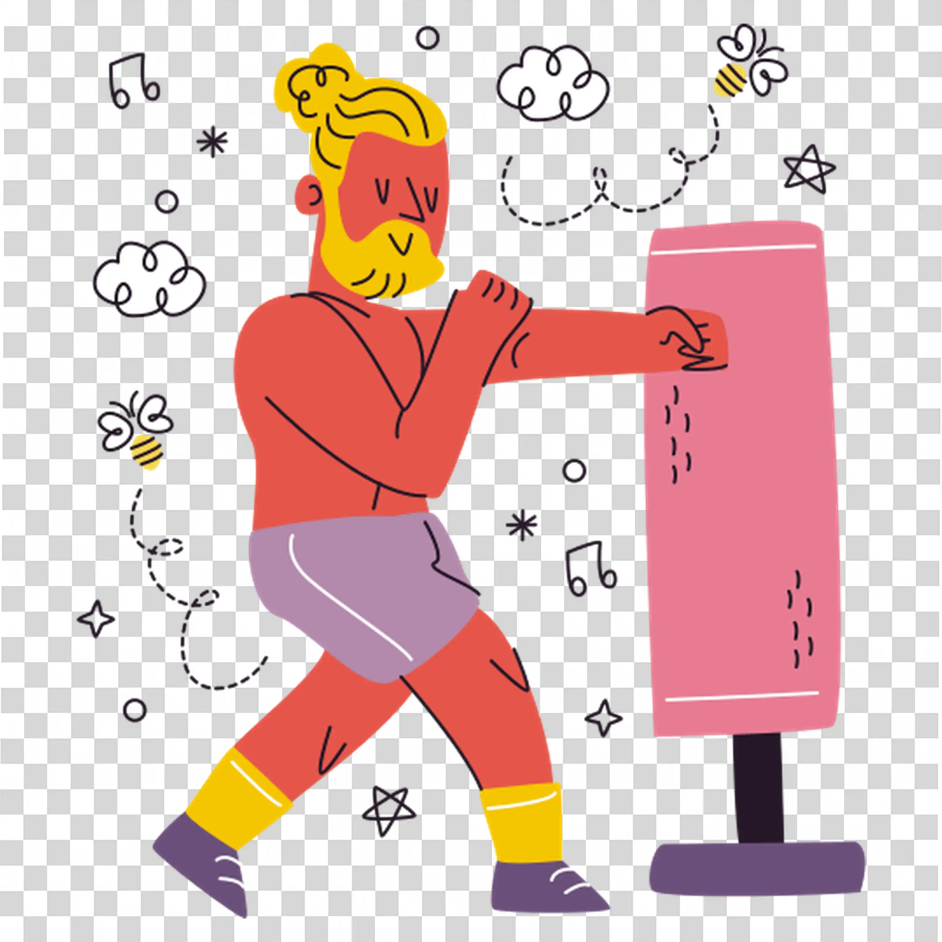 Man Punching Boxing Bag Showing Aggression and Power