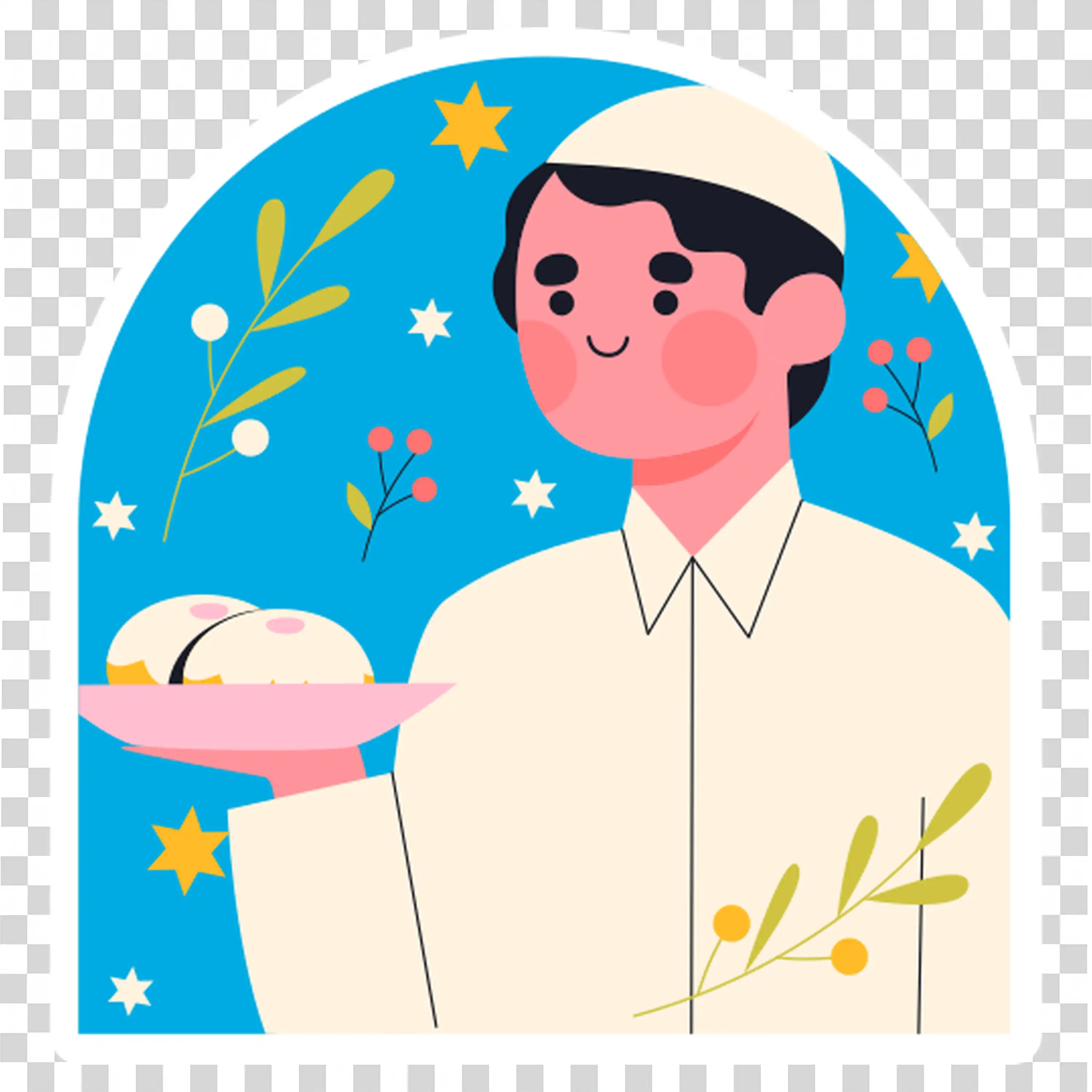 Man Serving Food on Tray Wearing Waiter Outfit and Smile