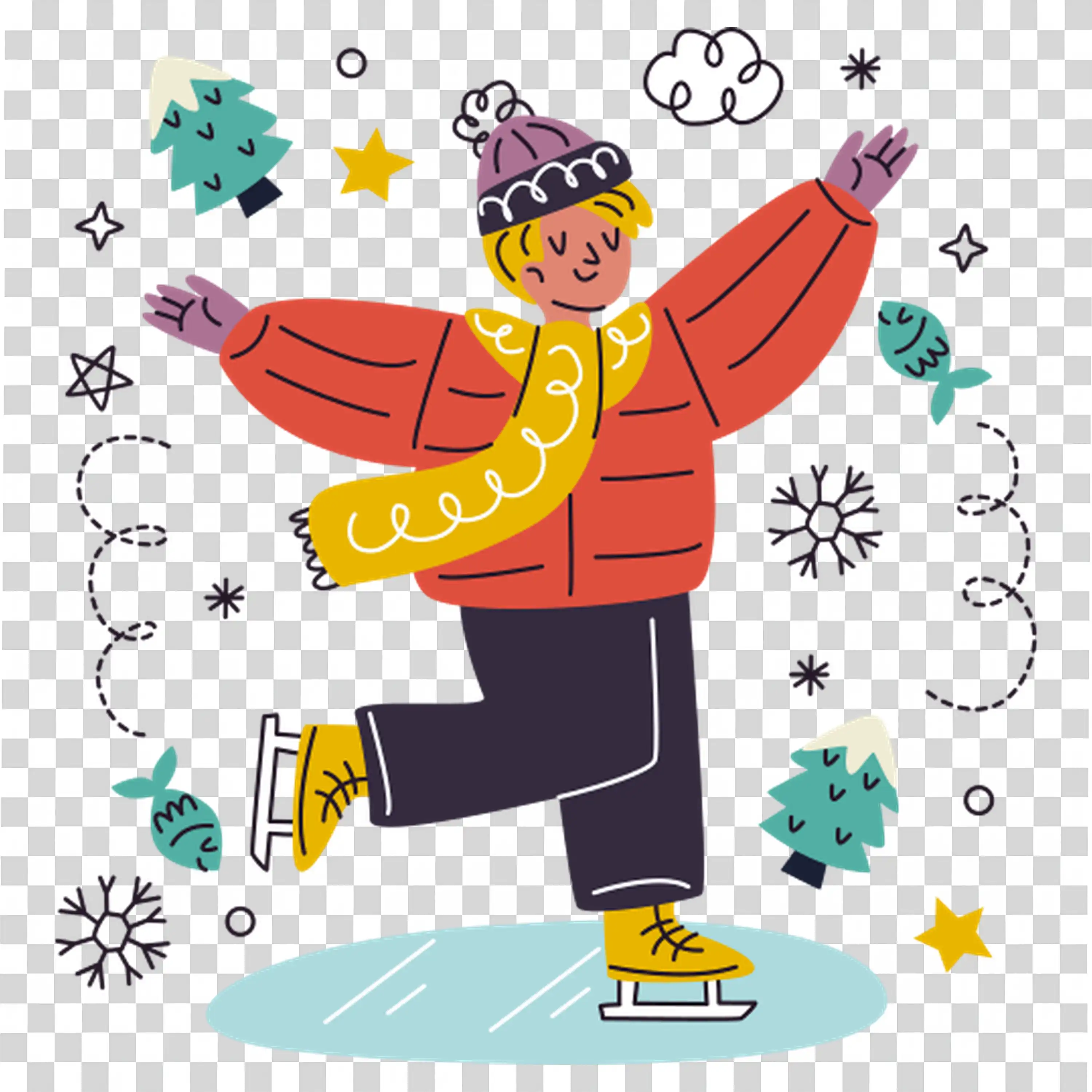 Man Walking in Winter Clothes with Shopping Bags PNG