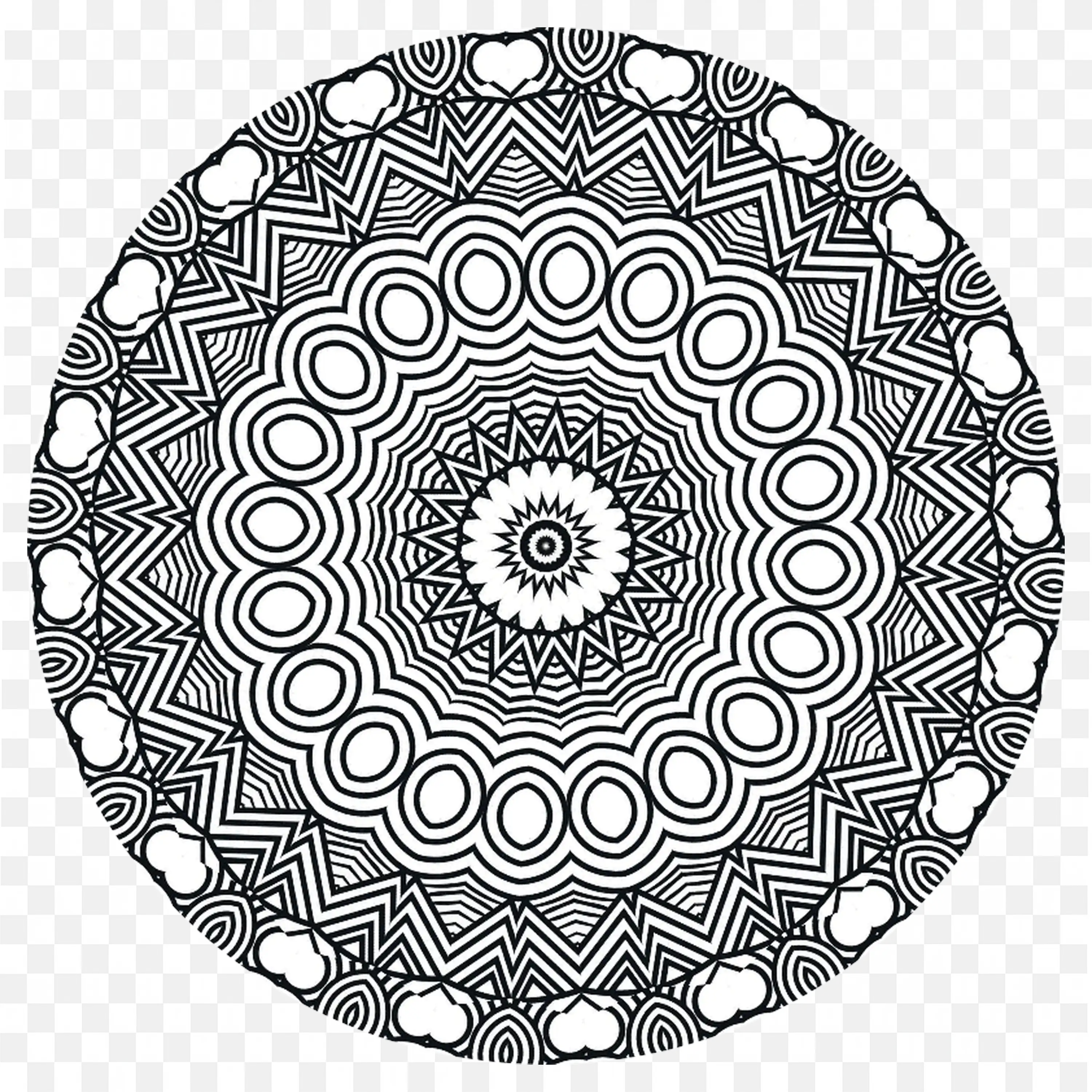 Mandala with Bold Repeating Patterns in Black and White