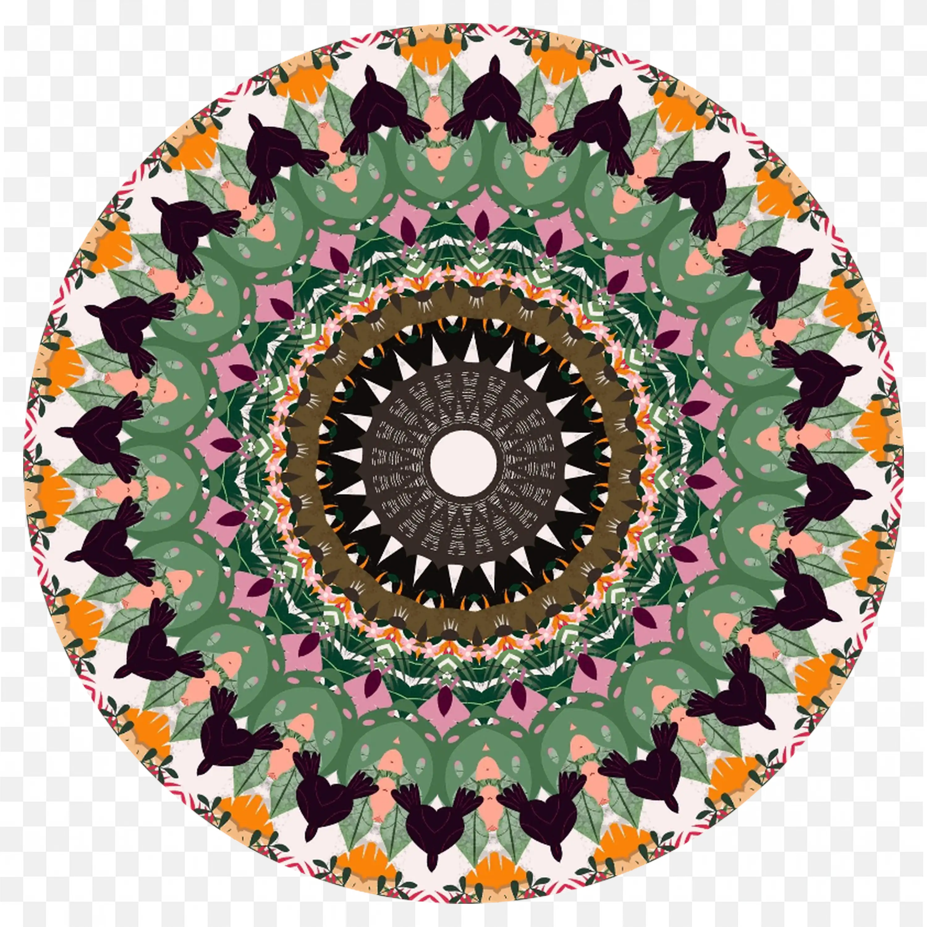 Mandala Pattern with Orange Green and Black Free PNG
