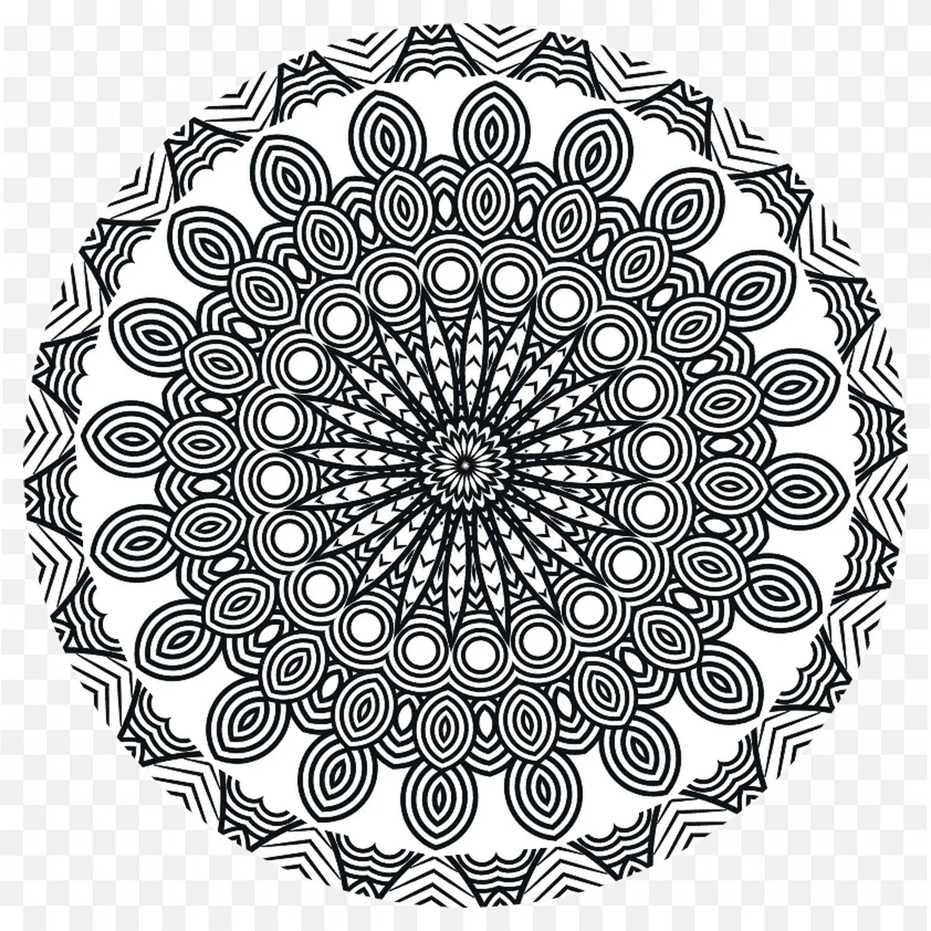 Mandala Petal Ring Pattern in Black and White Style PNG