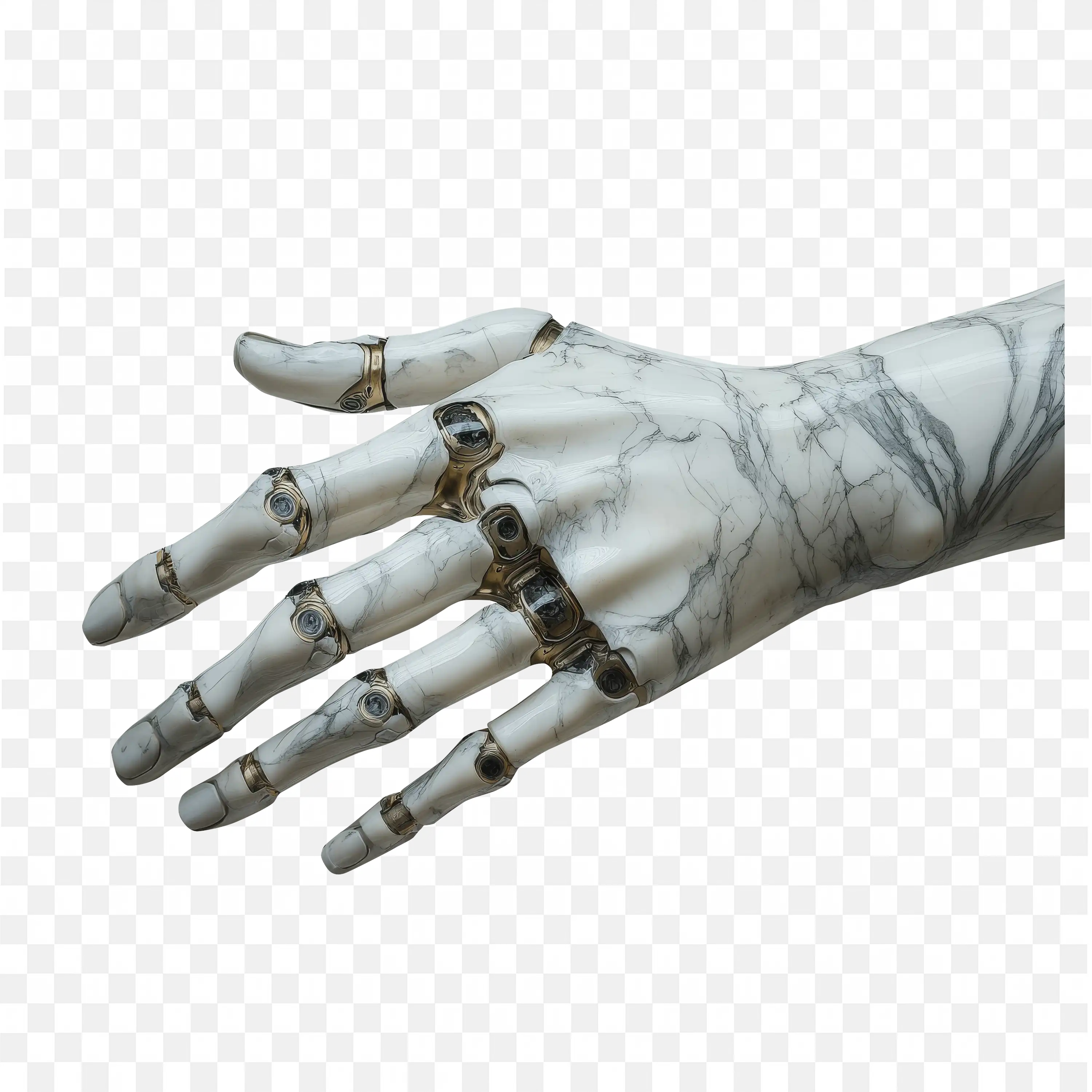Marble Robotic Hand with Metal Joints Clip Art Free PNG