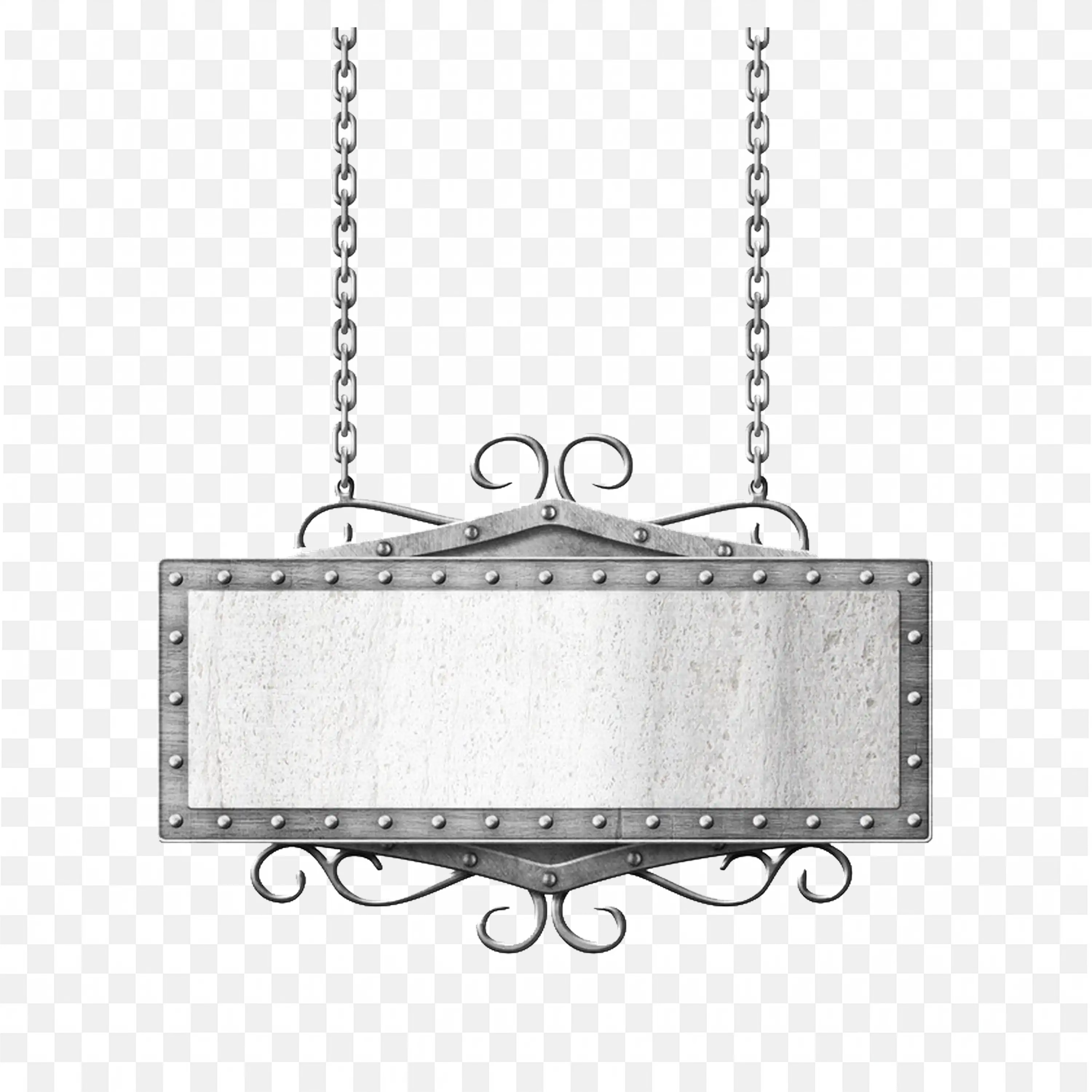 Metal Hanging Sign Frame with Empty White Space PNG Image