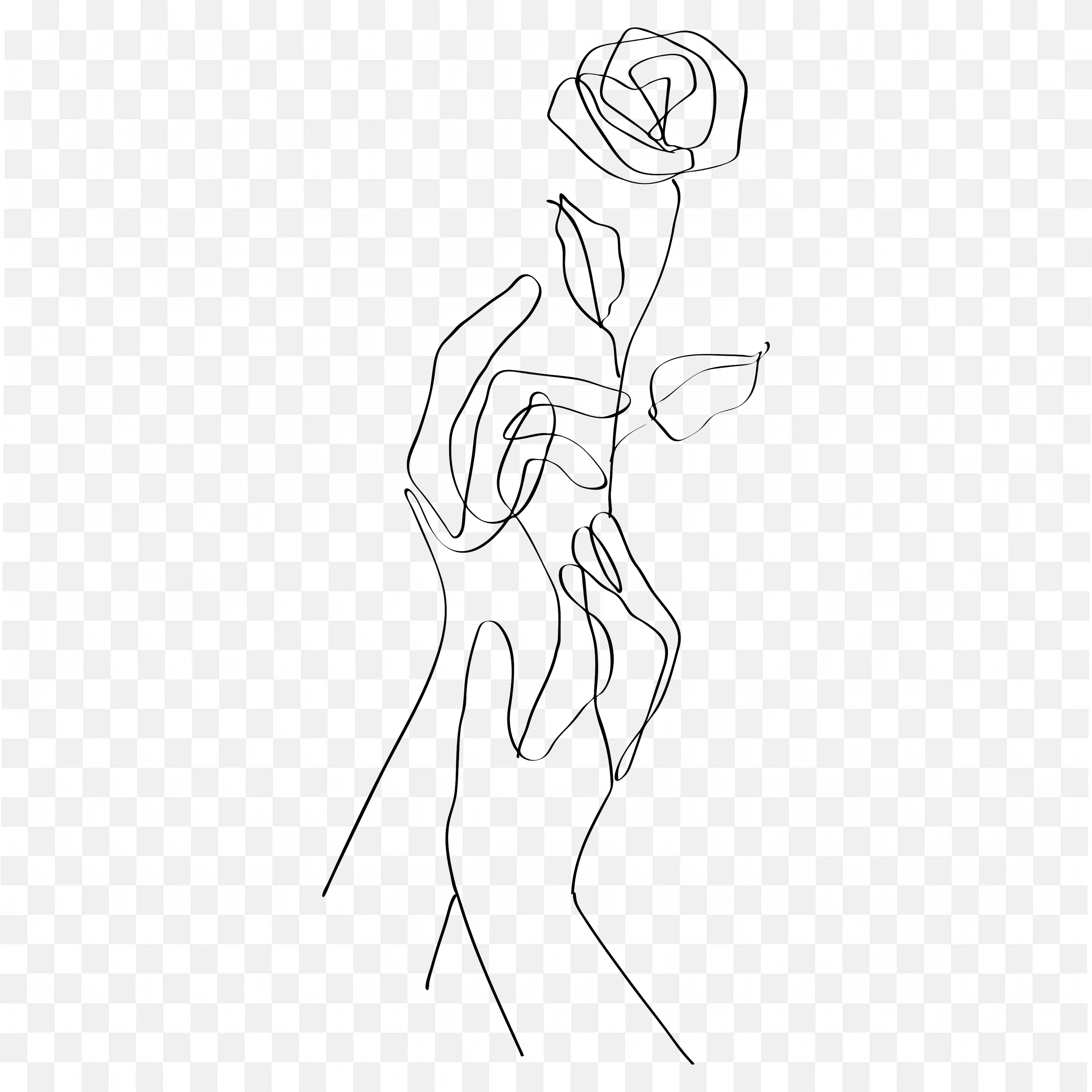 Minimalist Line Art Hands Holding Rose Flower Clip Art