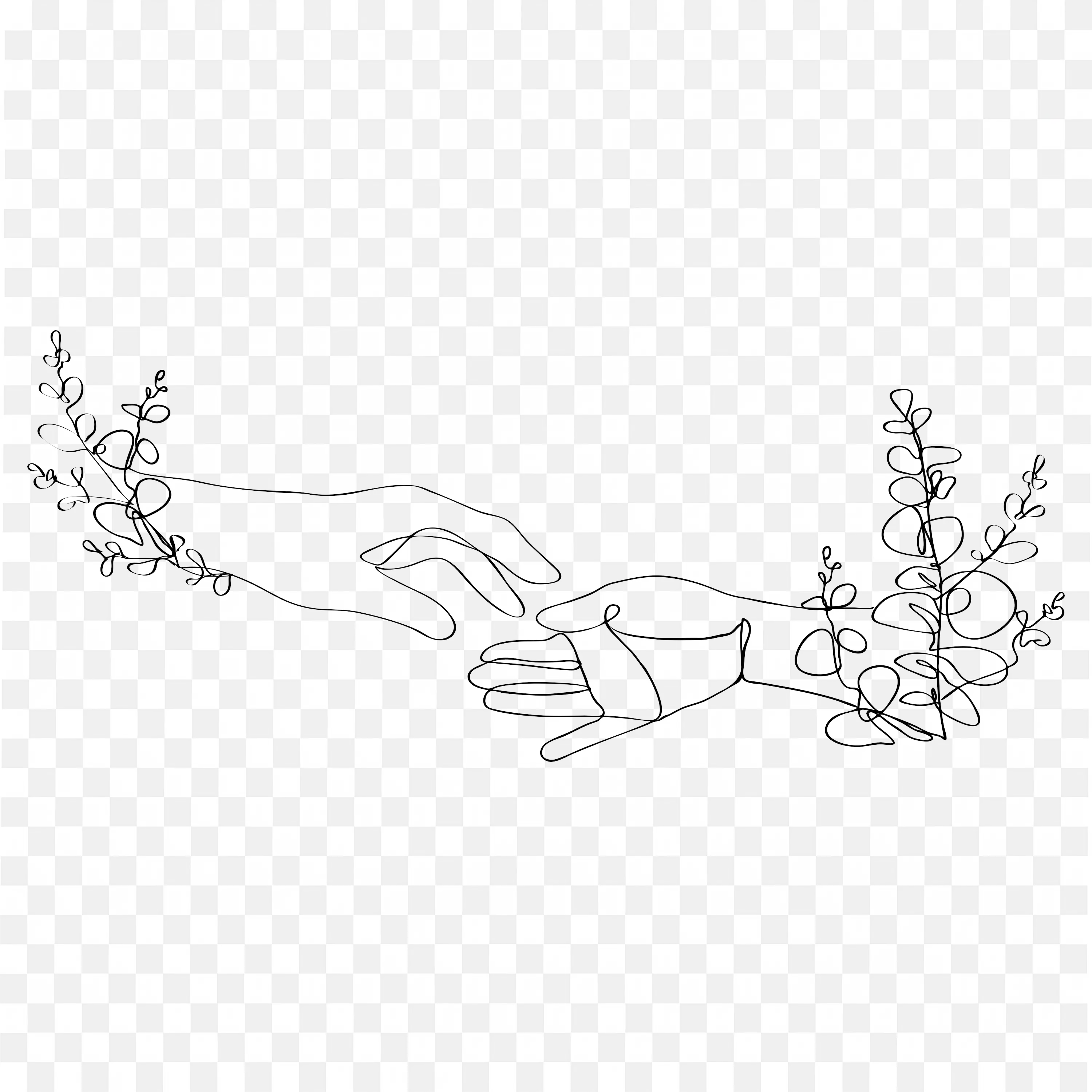 Minimalist Line Art of Two Hands Holding with Flowers PNG