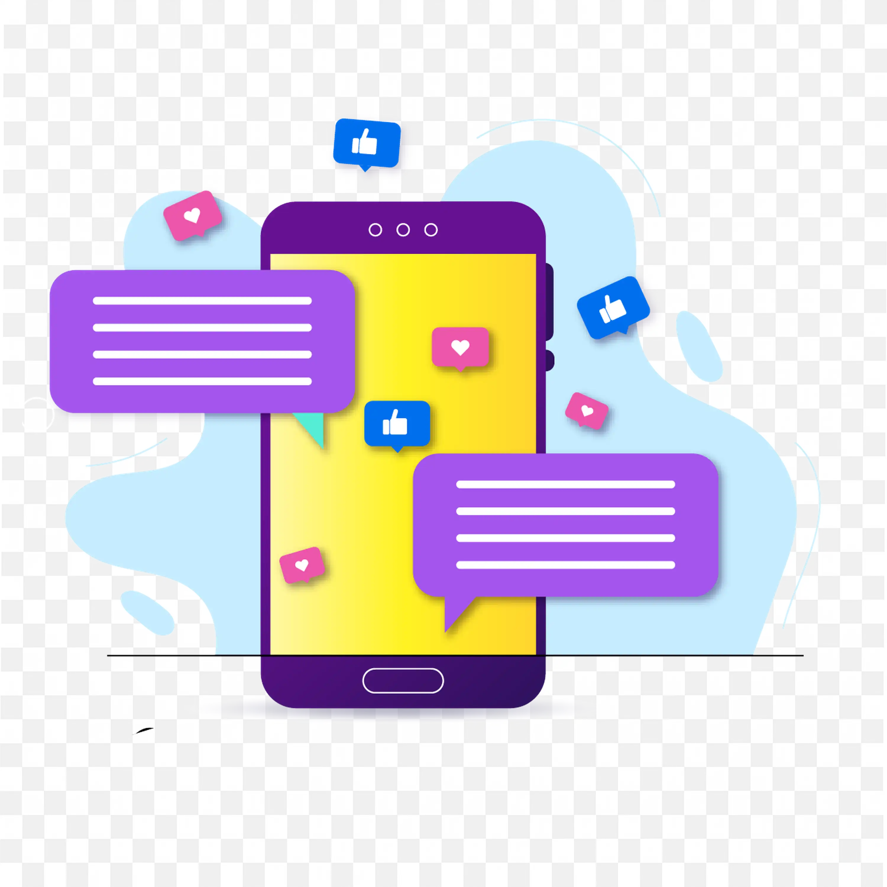 Mobile Phone with Colourful Chat Bubbles and Icons PNG