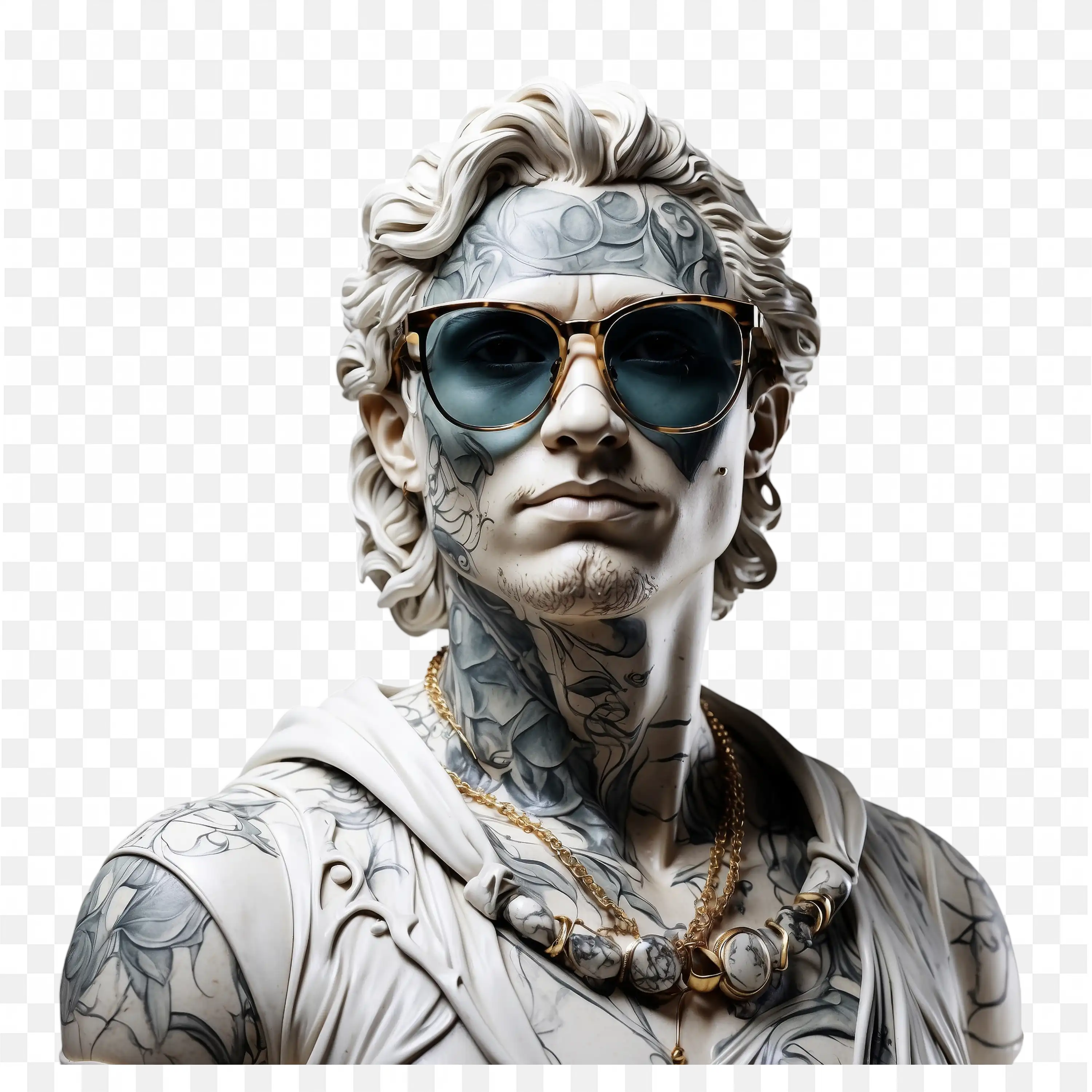 Modern Statue Wearing Jewels and Sunglasses Art Free PNG