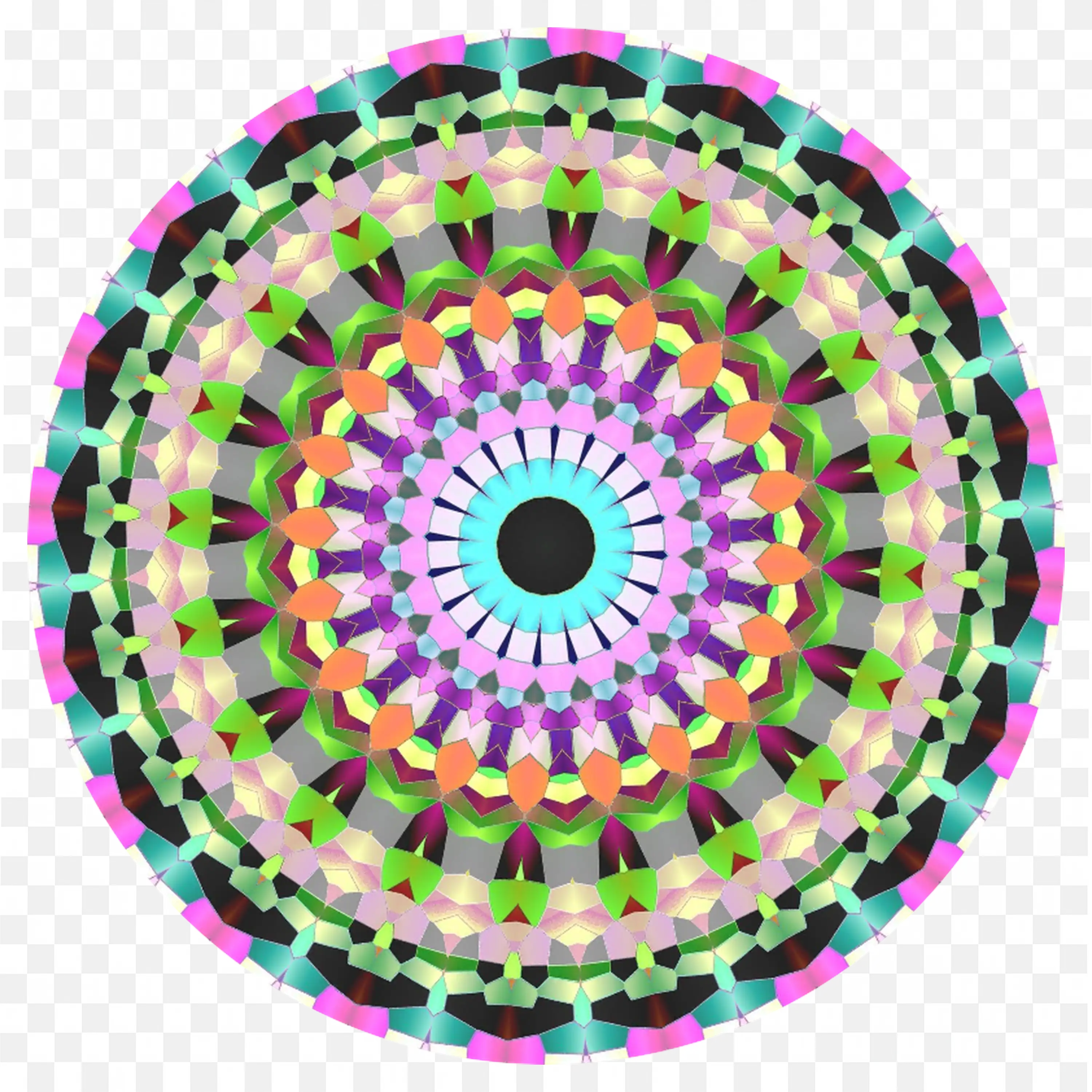 Mosaic Mandala Pattern with Pink Green and Orange PNG