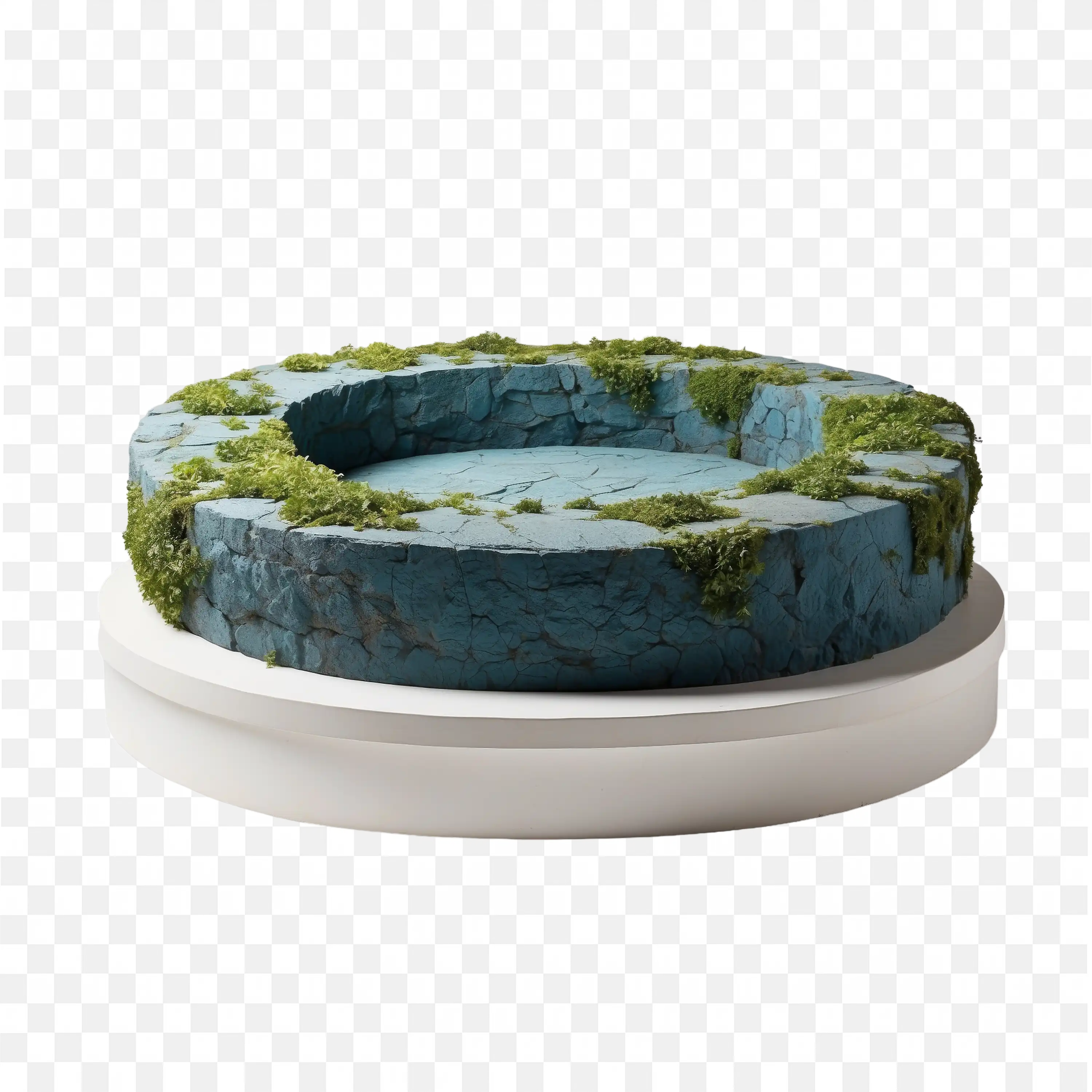 Moss Covered Stone Ring Platform on a White Round Base PNG