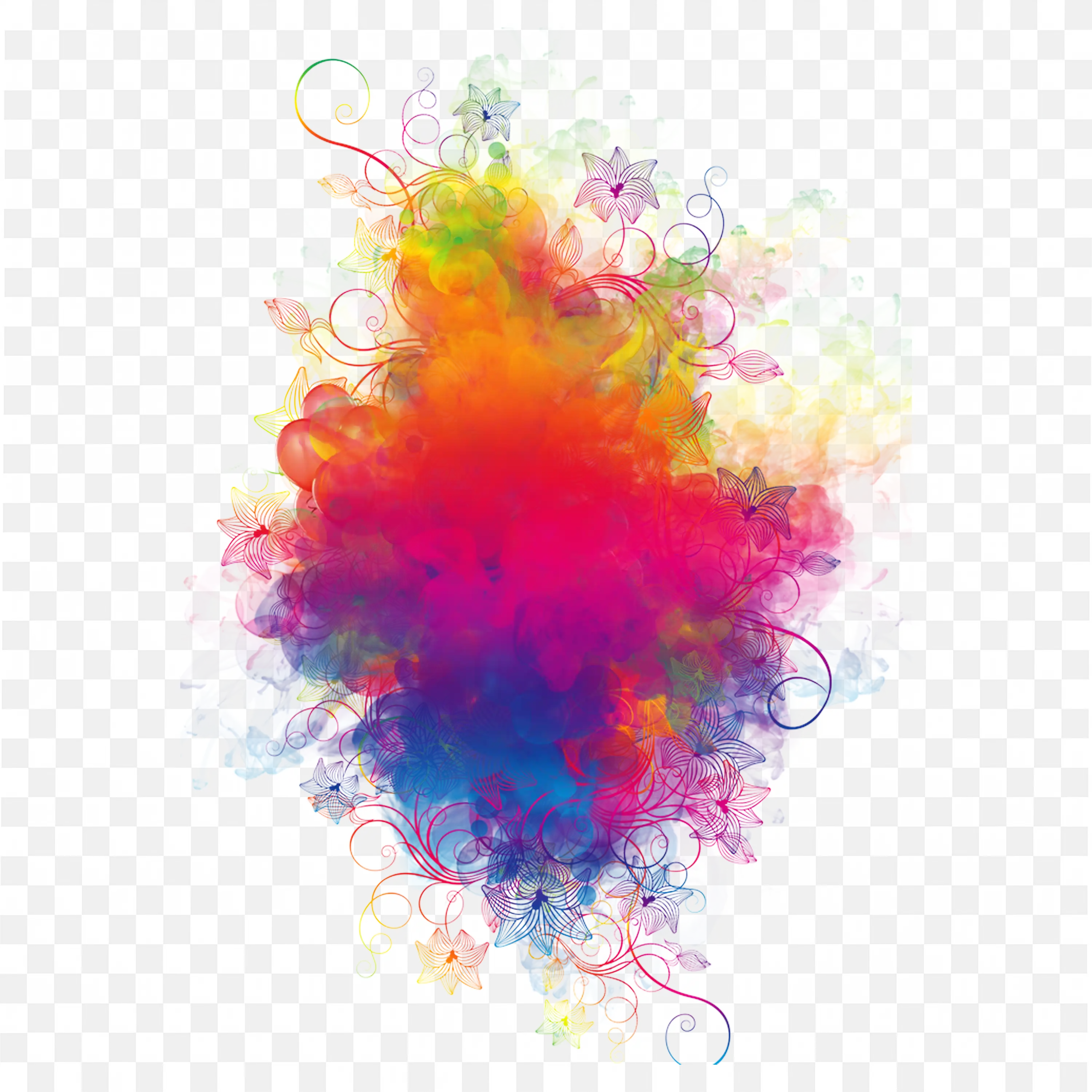 Multicolour Splash with Paint and Floral Swirling Effect