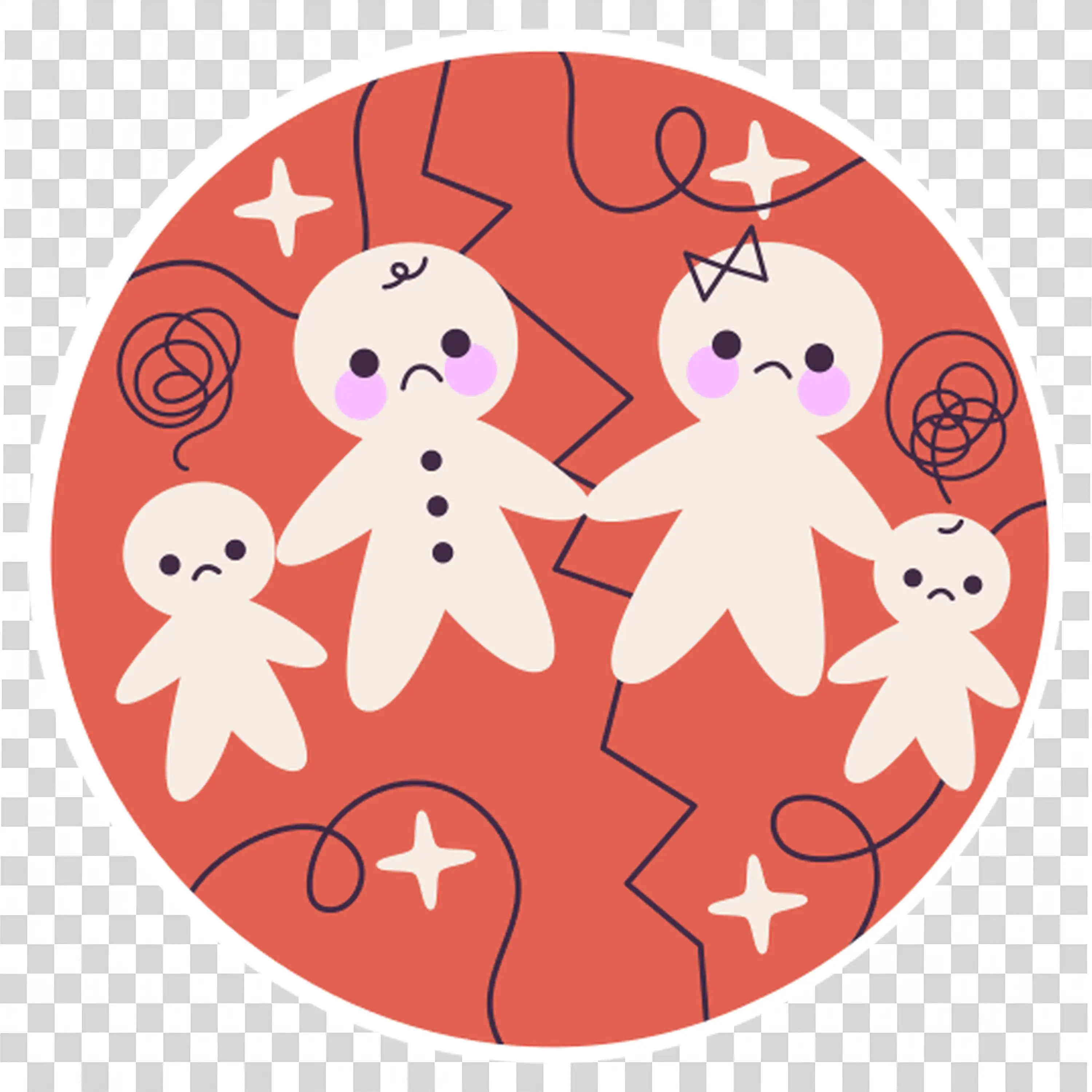 Multiple playful ghostlike characters surrounded by fun colors