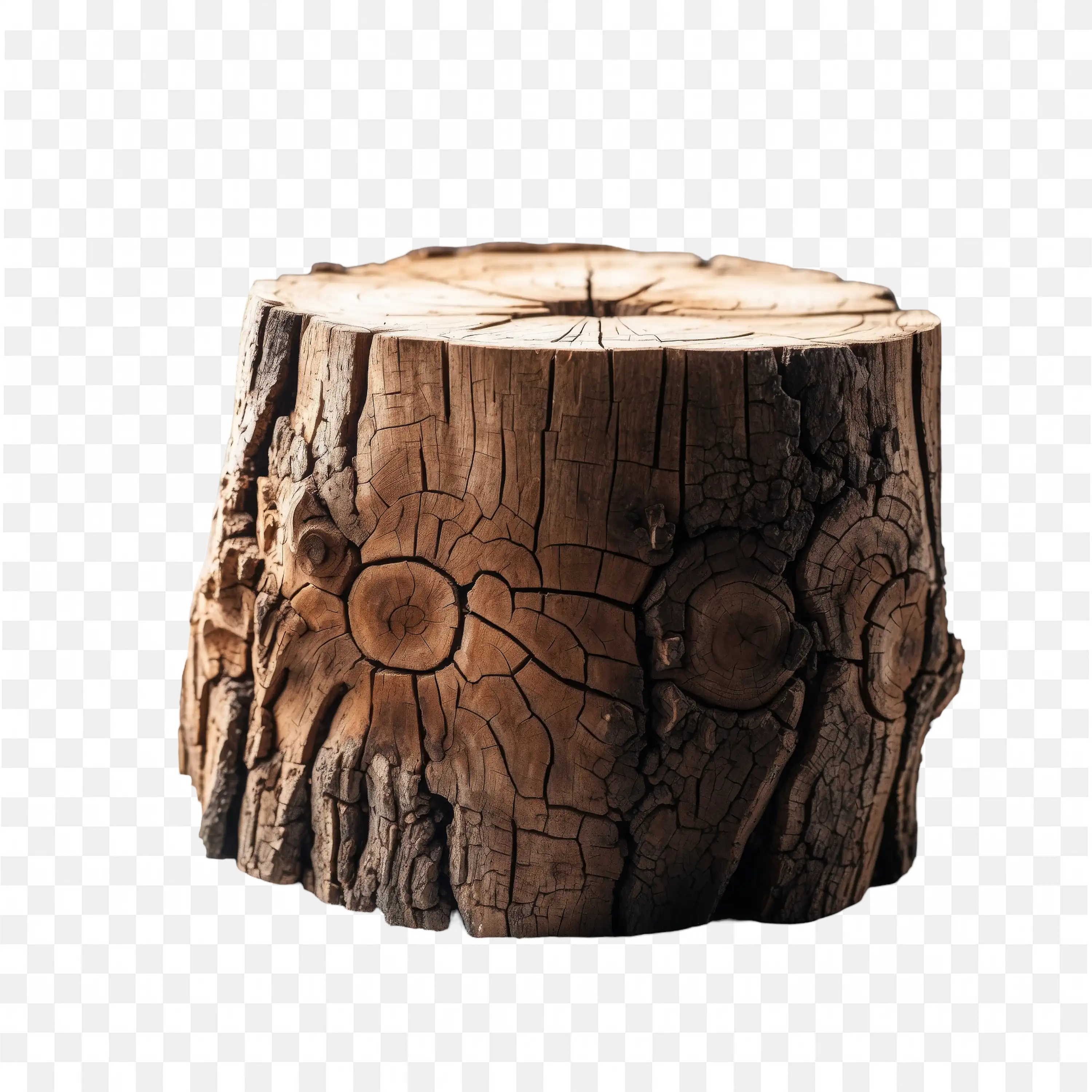 Natural Brown Wood Stump with Texture and Rings Free PNG