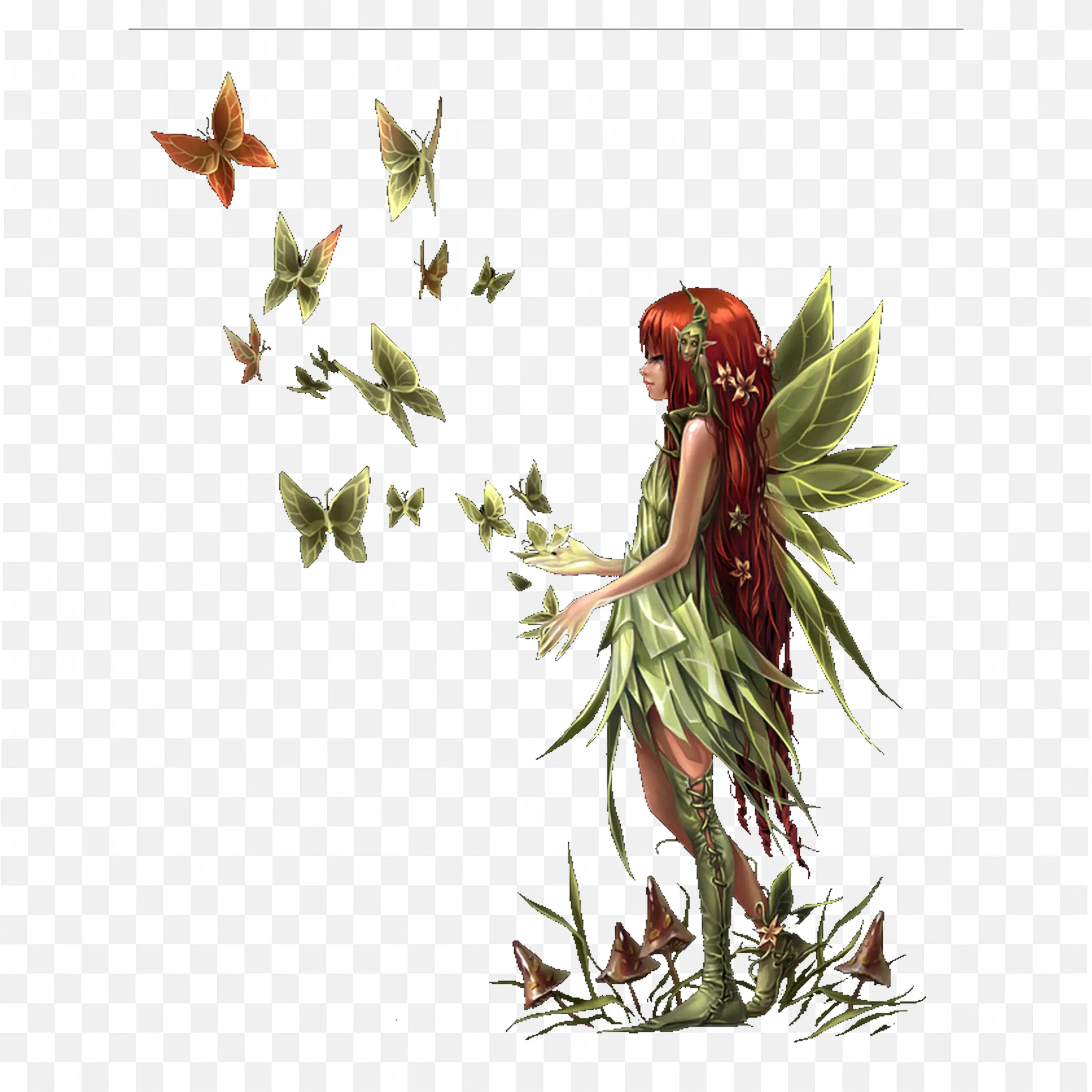Nature Fantasy Scene of Fairy Surrounded By Butterflies PNG