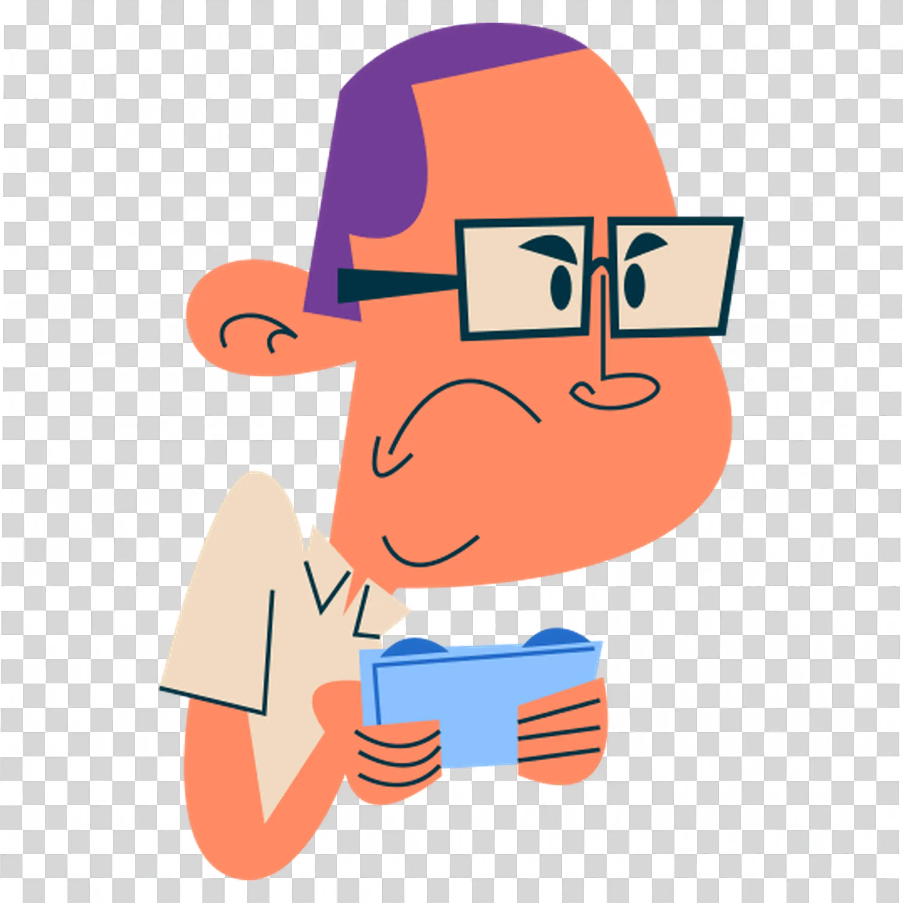 Nerdy Man Adjusting Glasses with Curious Look HD PNG