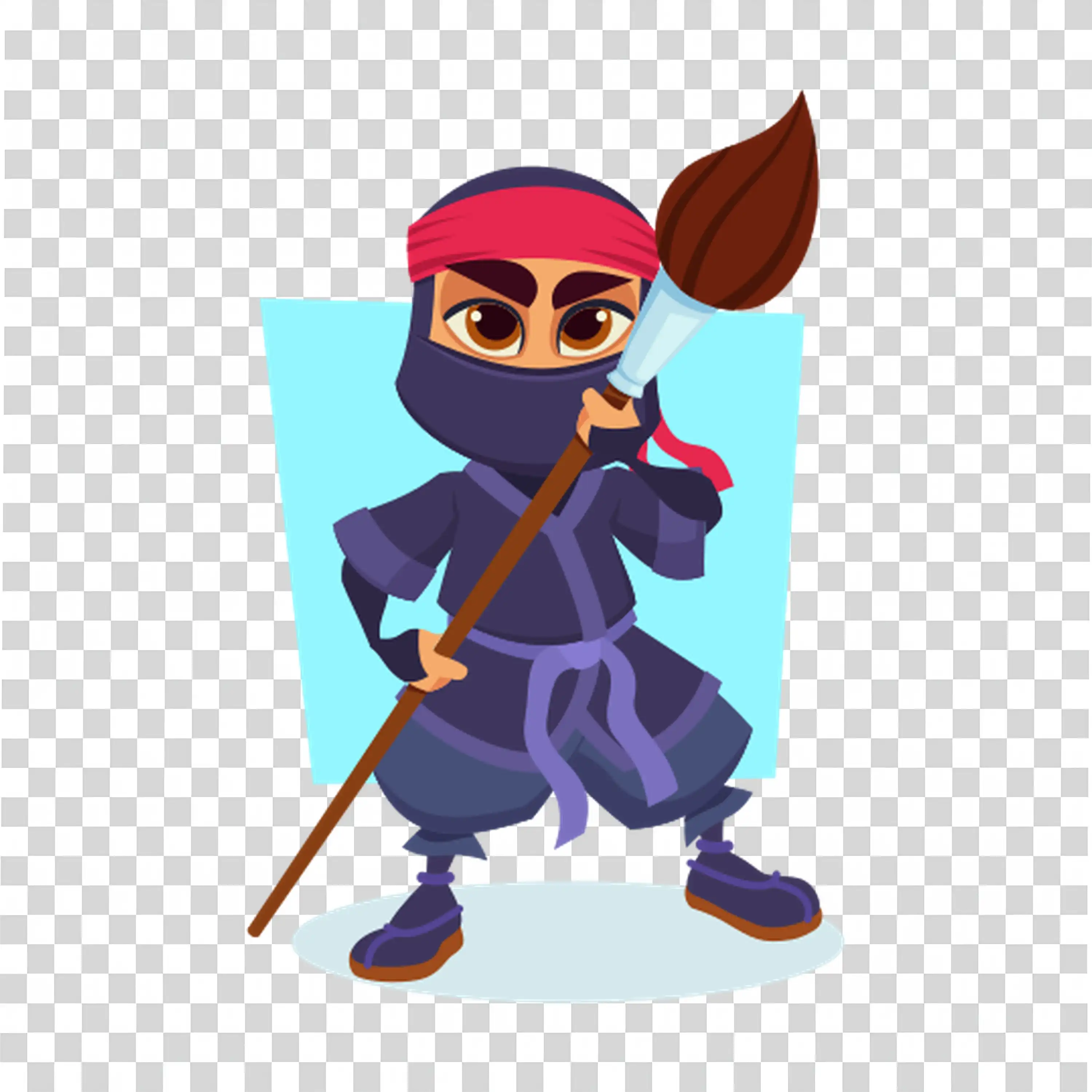 Ninja character with red mask holding sword in ready pose