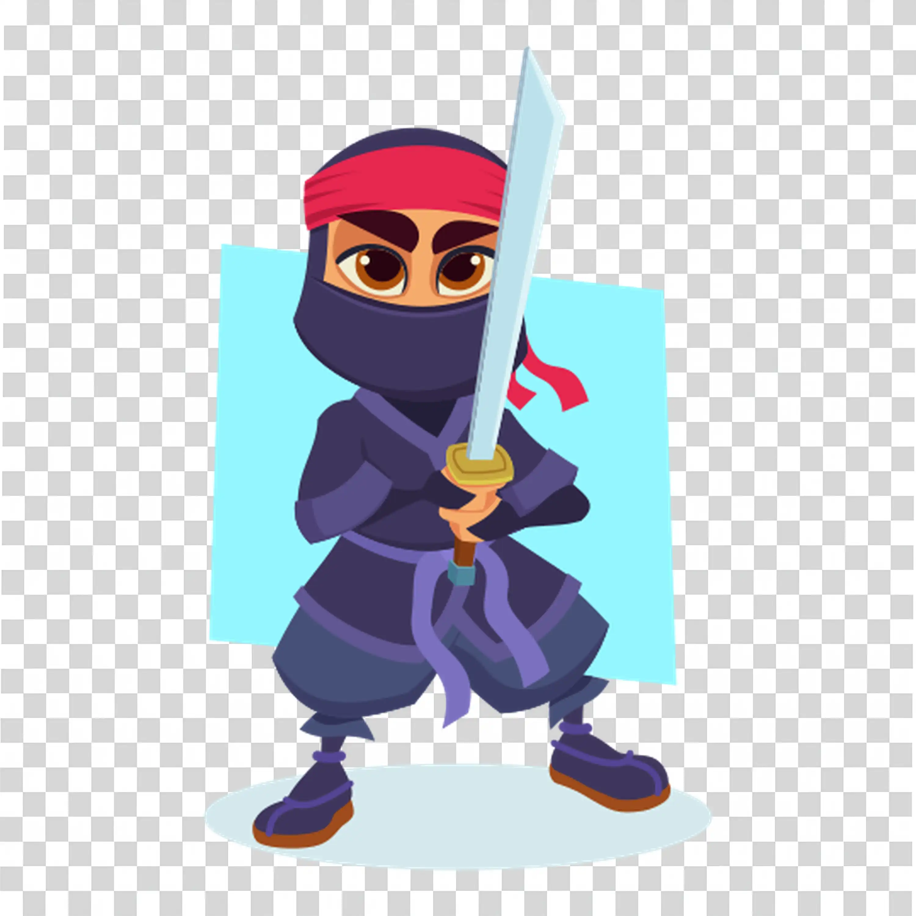 Ninja character with sword in dynamic battle ready pose