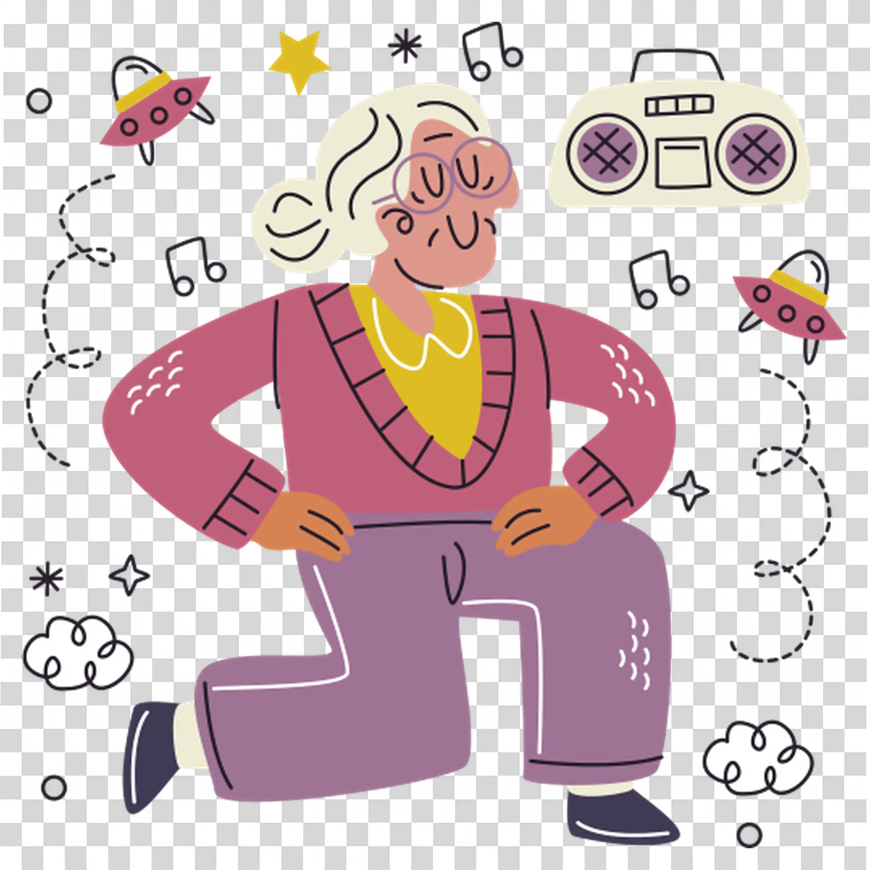 Older person wearing gold and enjoying a celebratory moment