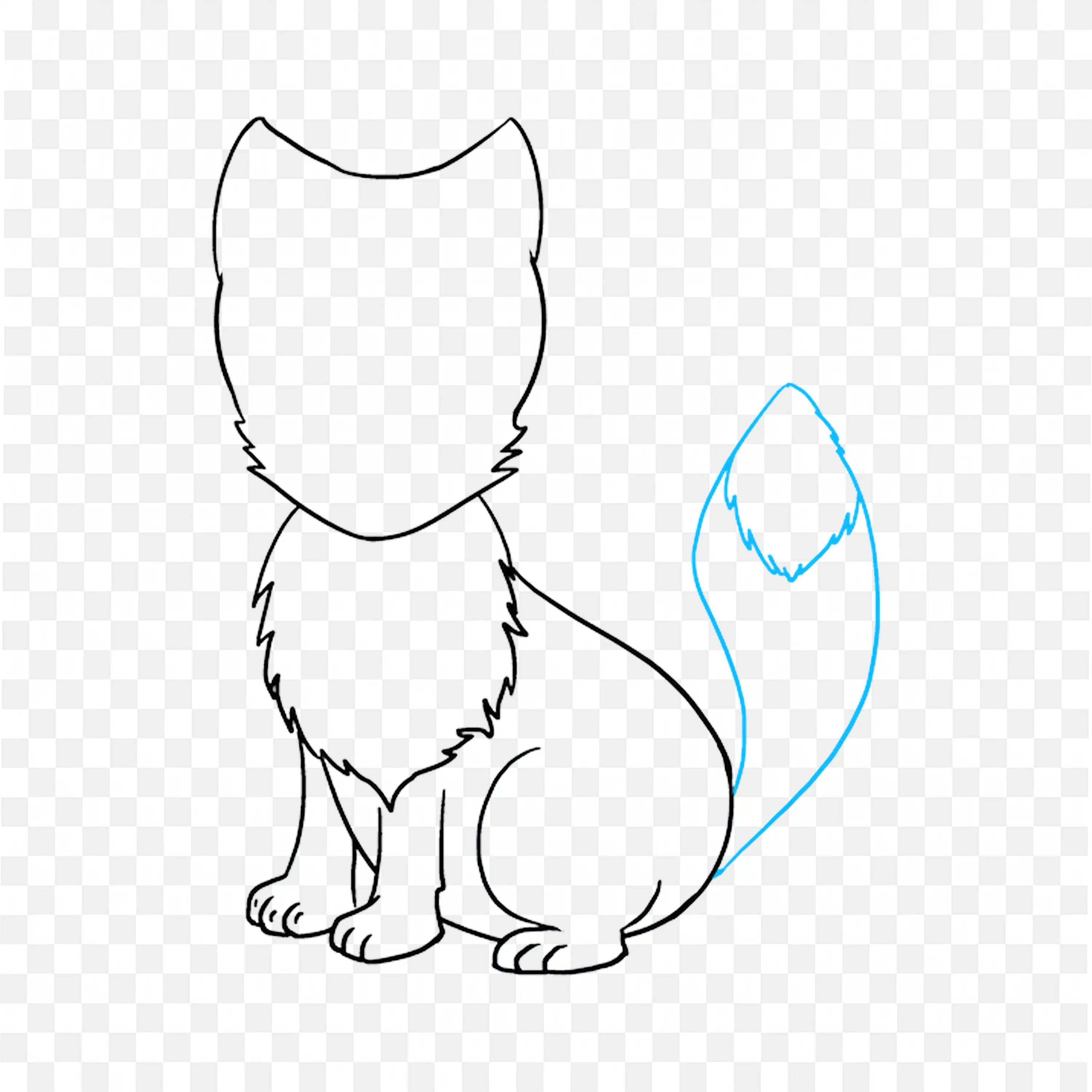 Outline of a Fox Sitting with Tail in Blue Colour Free Png
