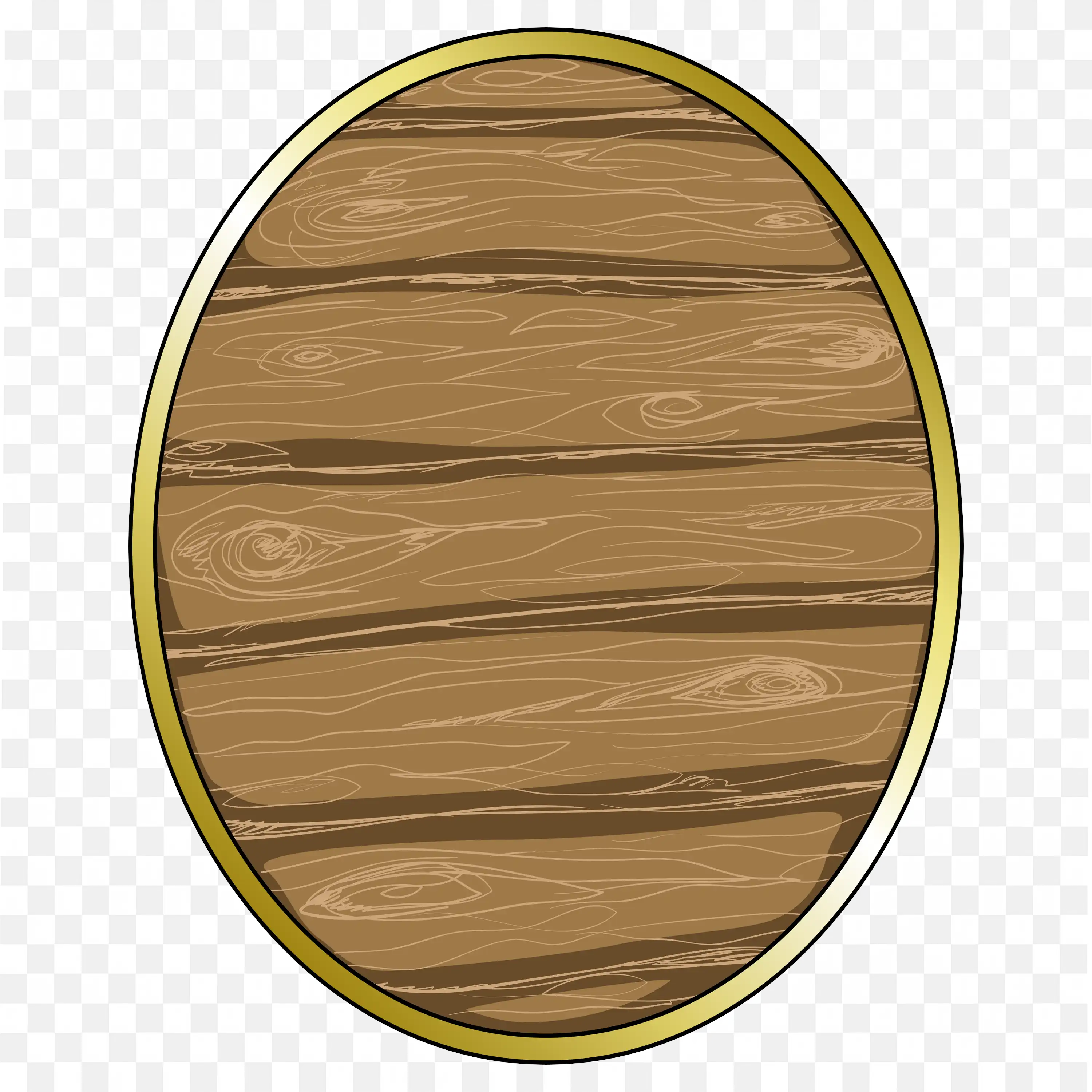 Oval Shaped Wooden Texture Frame with Gold Outer Edge