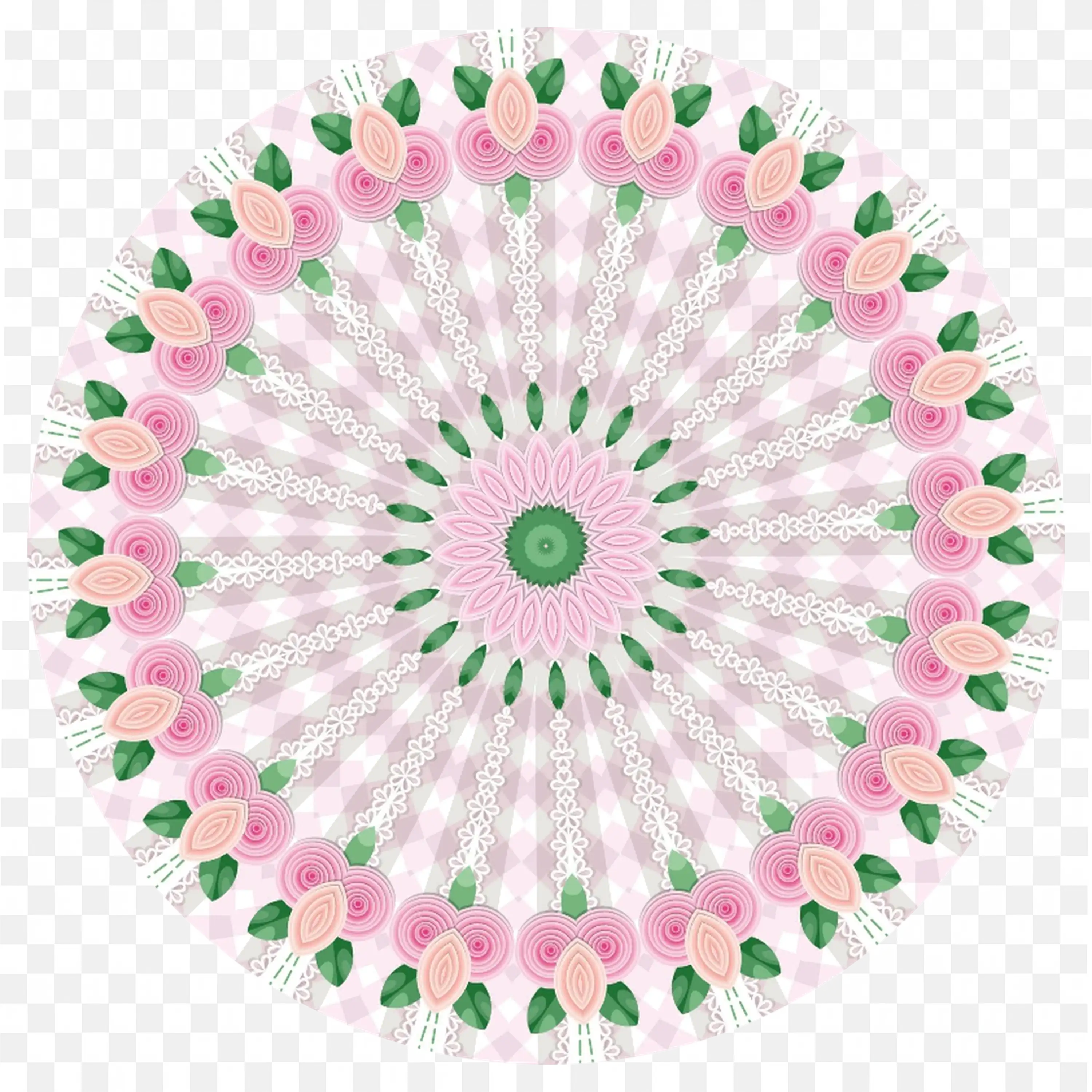Pastel Pink Floral Mandala with Leaves and Lace Pattern PNG