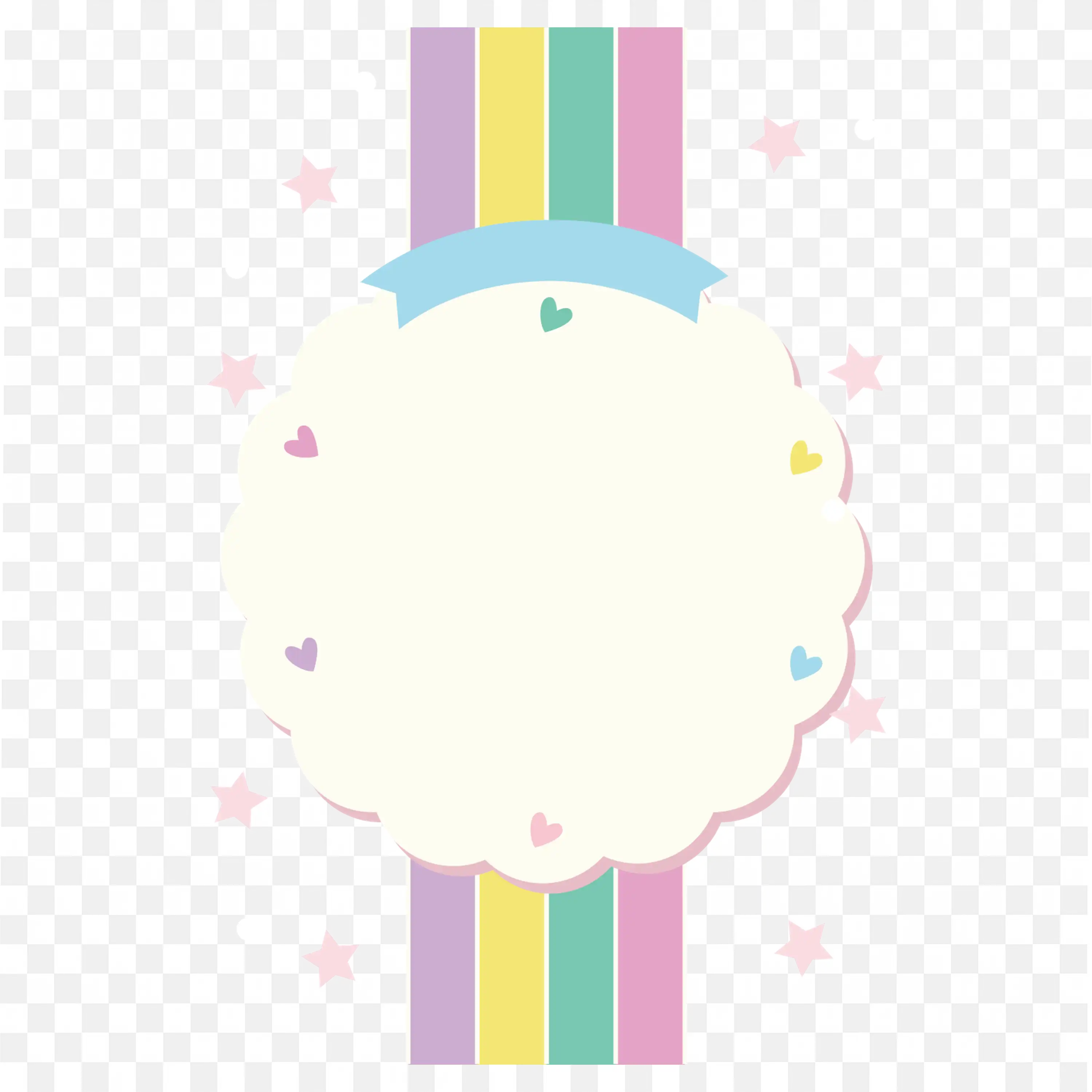 Pastel Rainbow Frame with a Cloud and Stars Design PNG Image