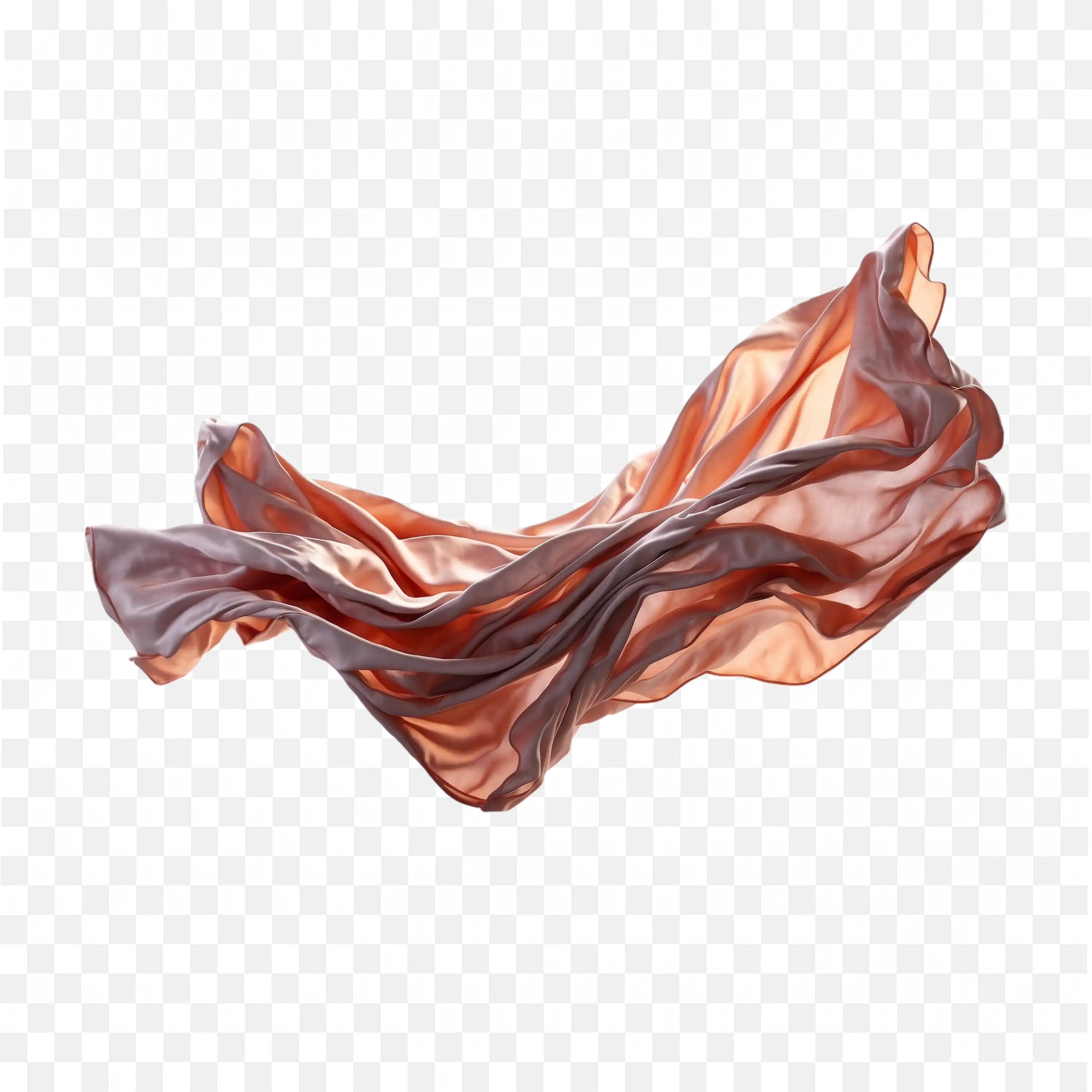 Peach Silk Fabric Floating on Transparent Background PNG