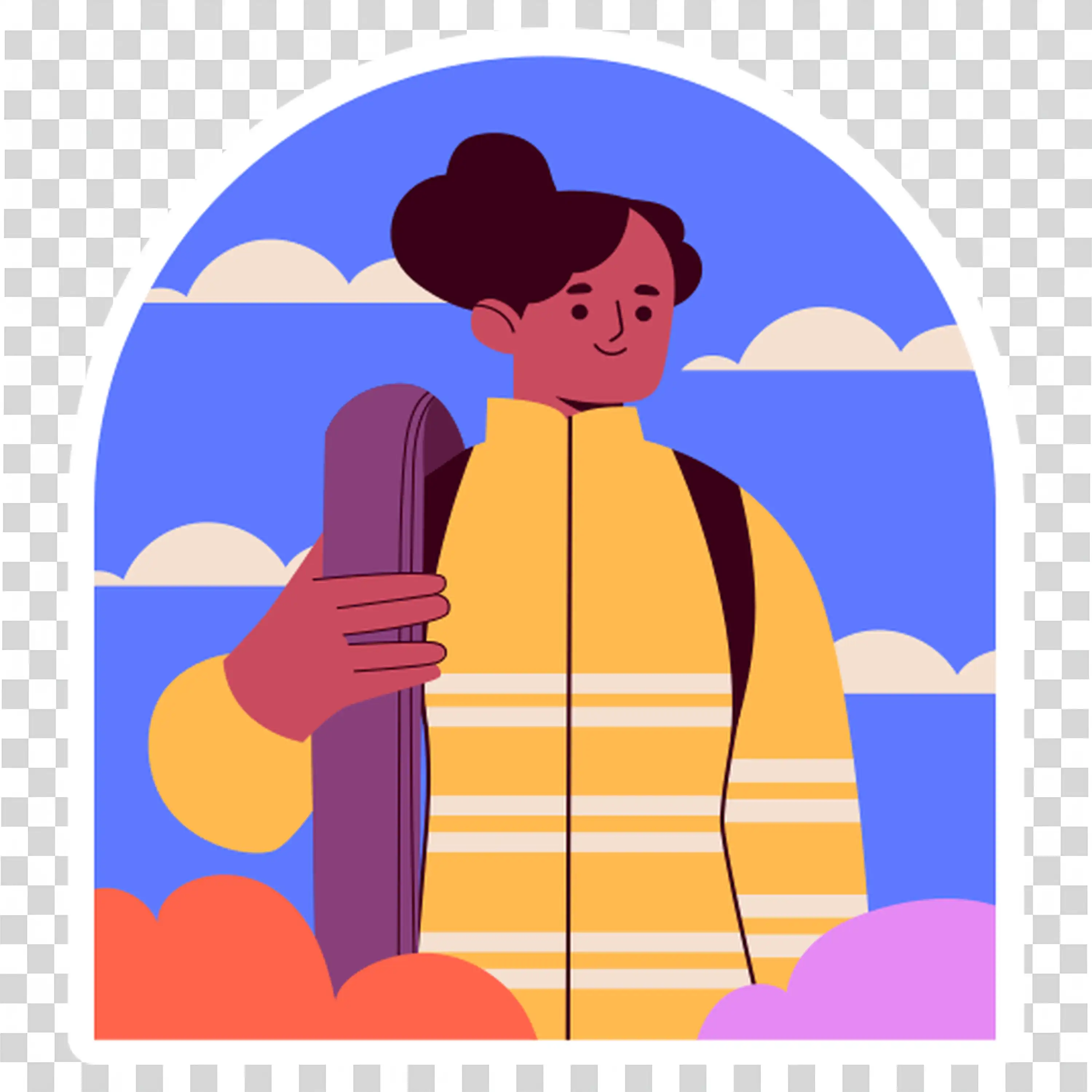 Person hiking with backpack in sunset light free PNG