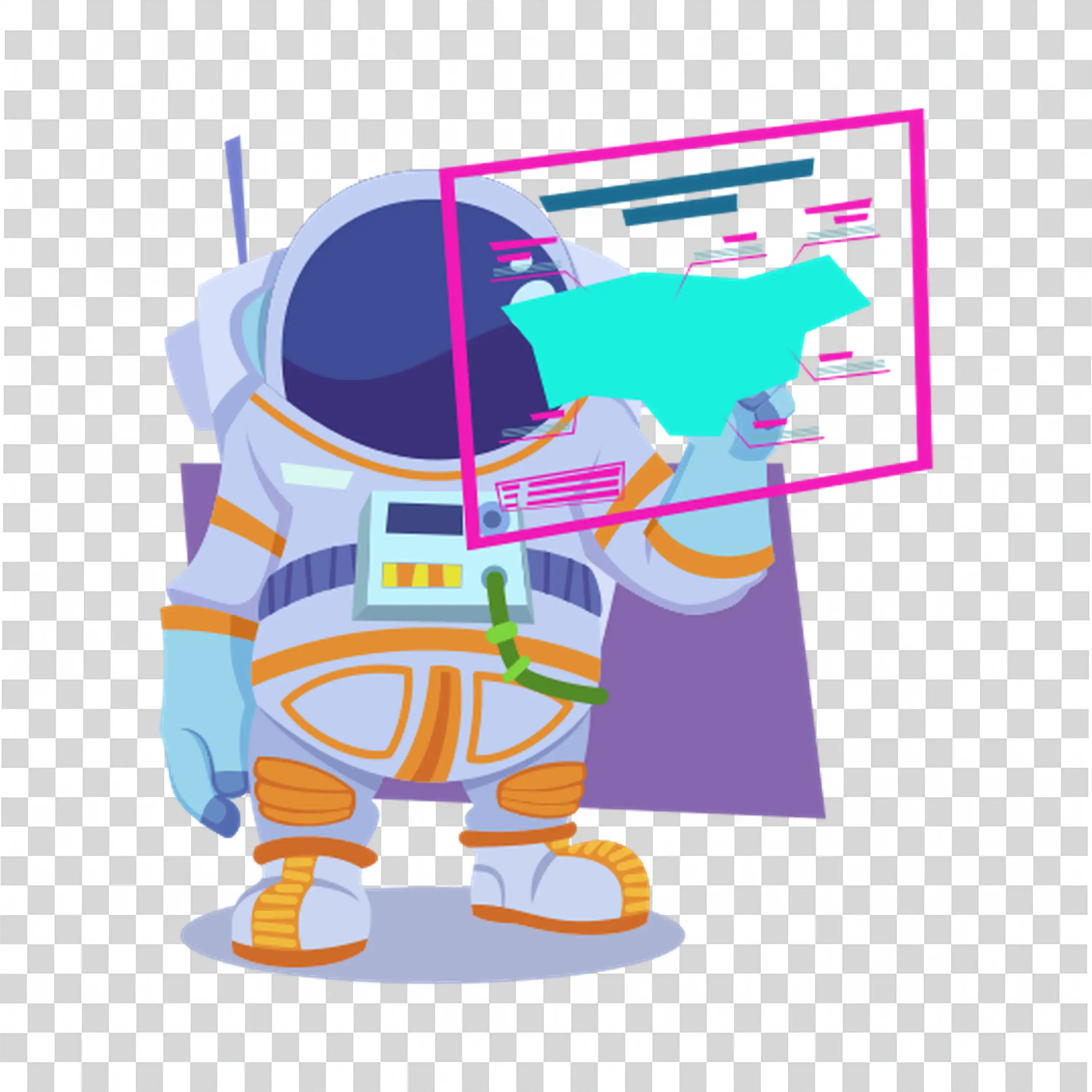 Person in astronaut gear standing with a futuristic backdrop