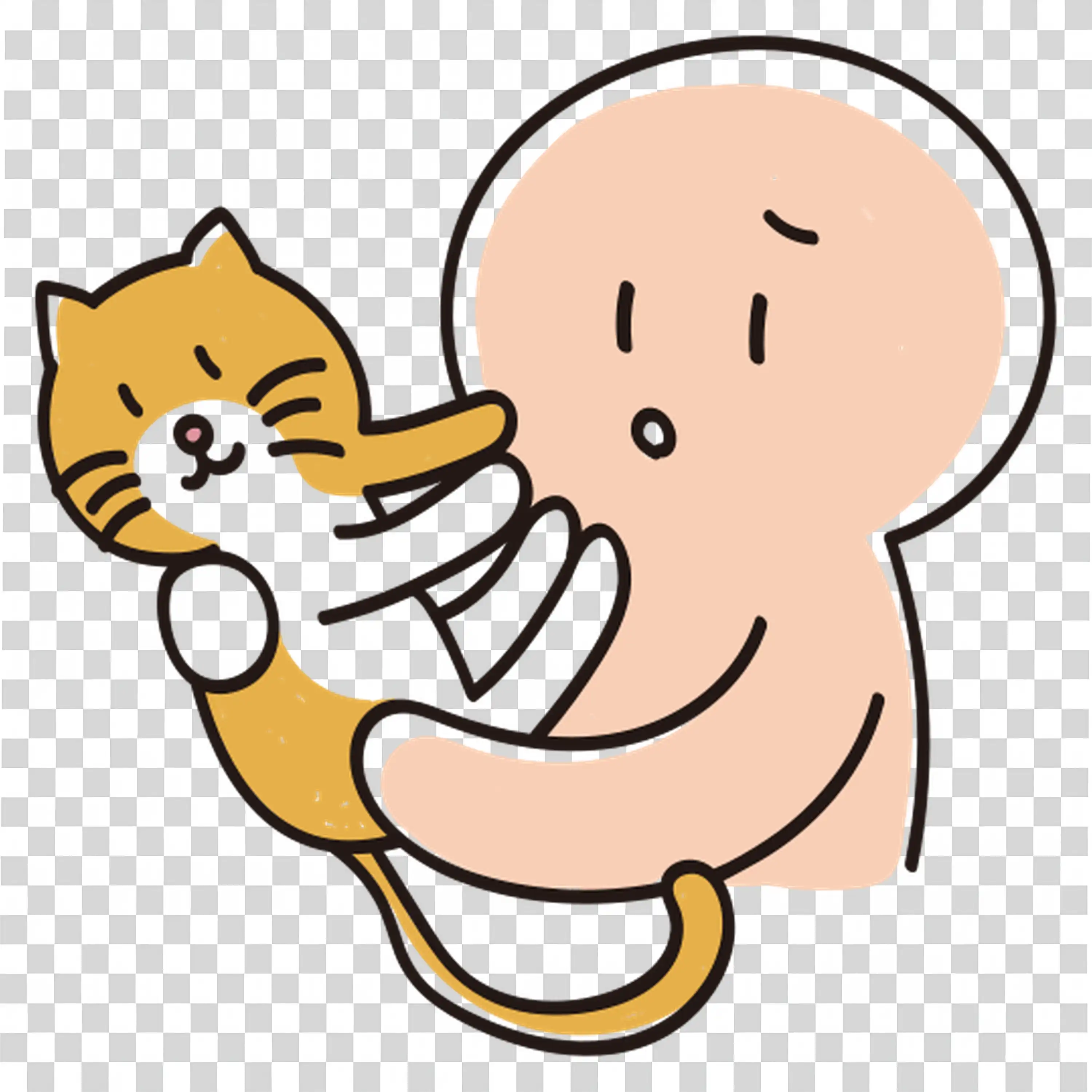 Person lovingly cuddling a cute little orange cat PNG