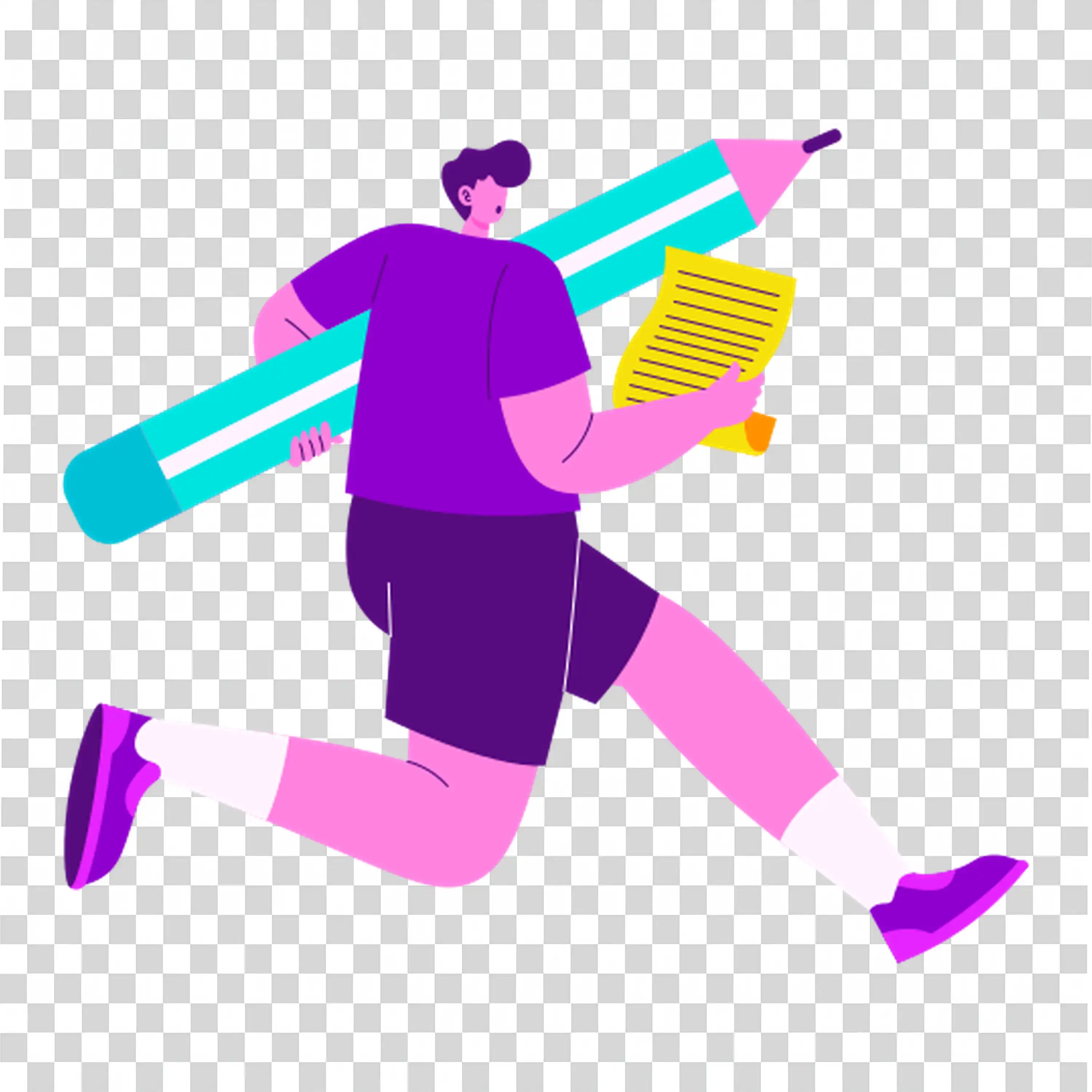 Person roller skating while holding giant colorful pen