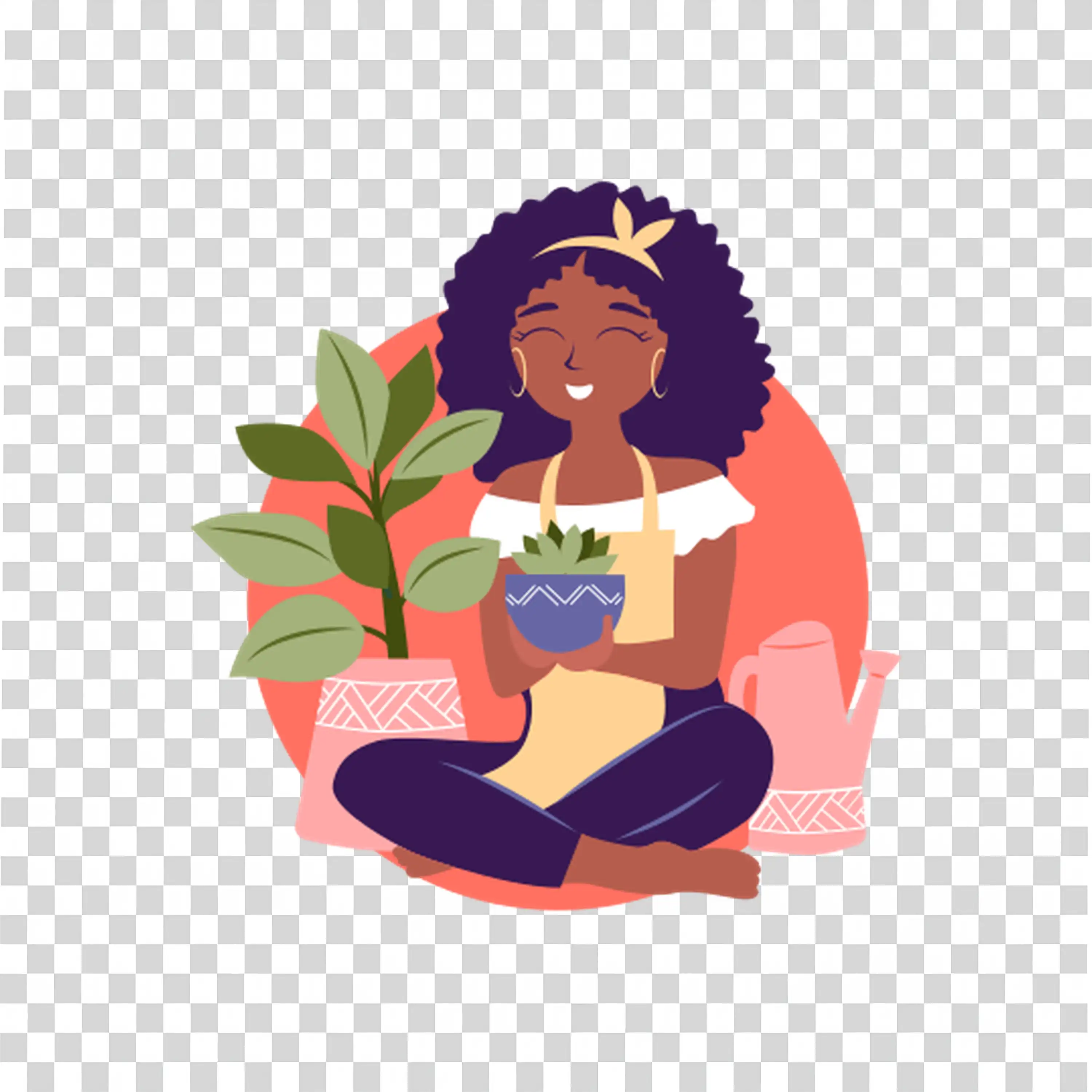 Person sitting in a meditative pose surrounded by plants