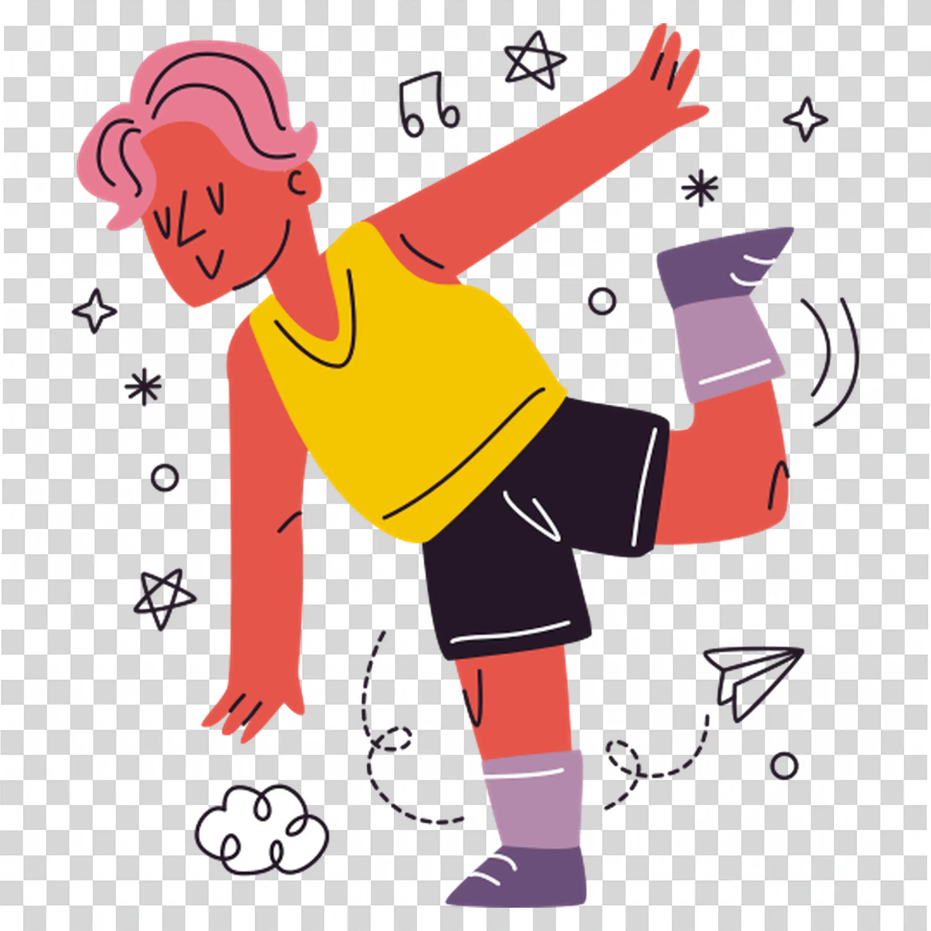 Person with joyful energy in a playful active stance