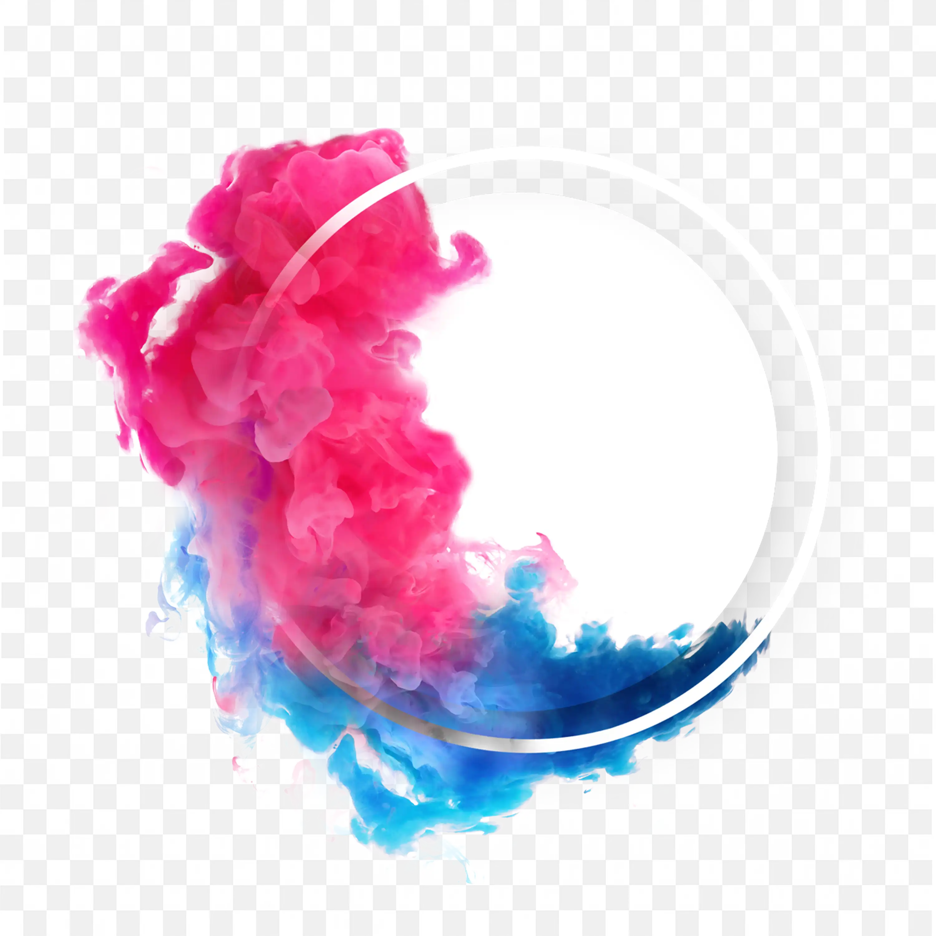 Pink and Blue Colourful Smoke Swirl with Circular Frame PNG