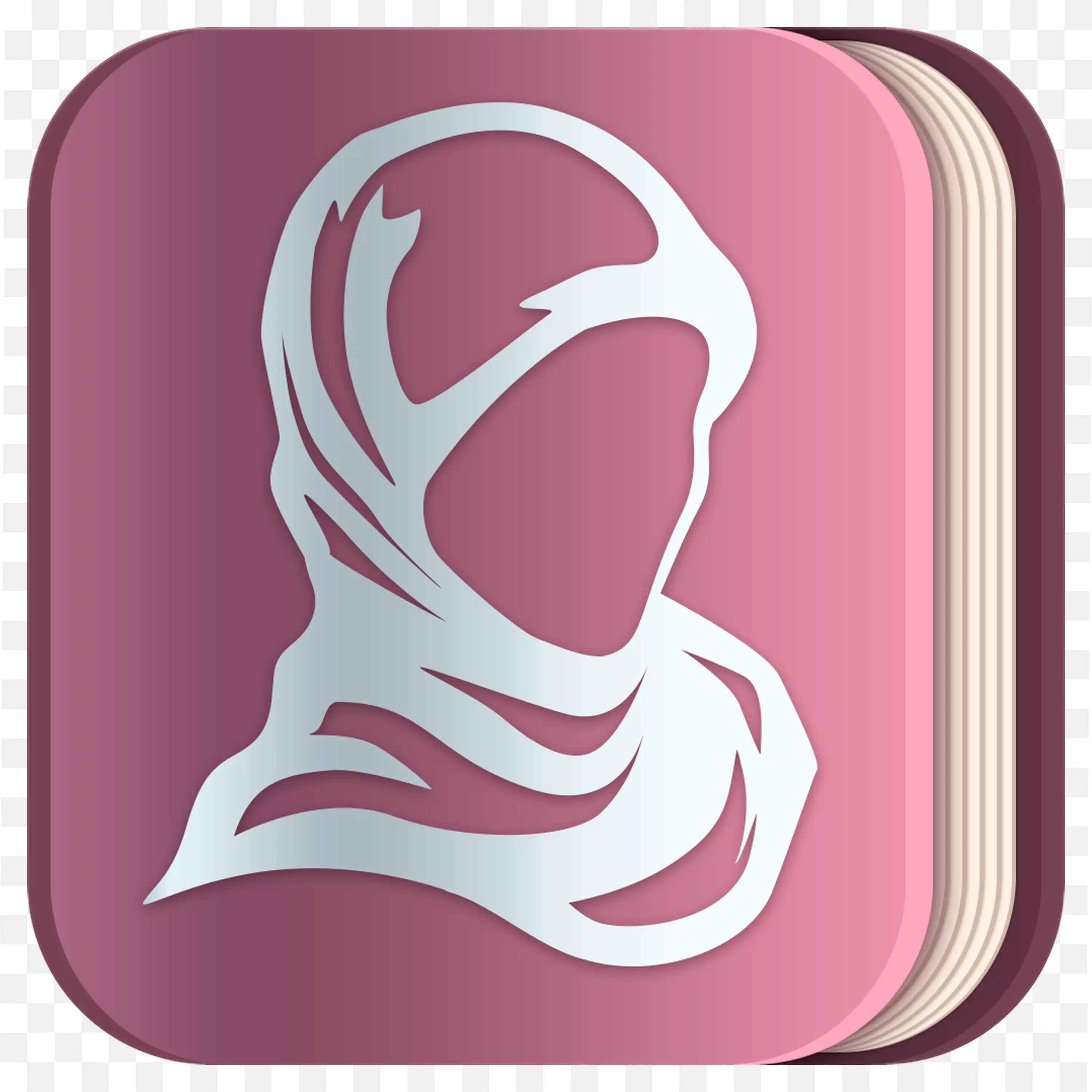 Pink Book Icon with Woman Wearing Hijab White Outline PNG