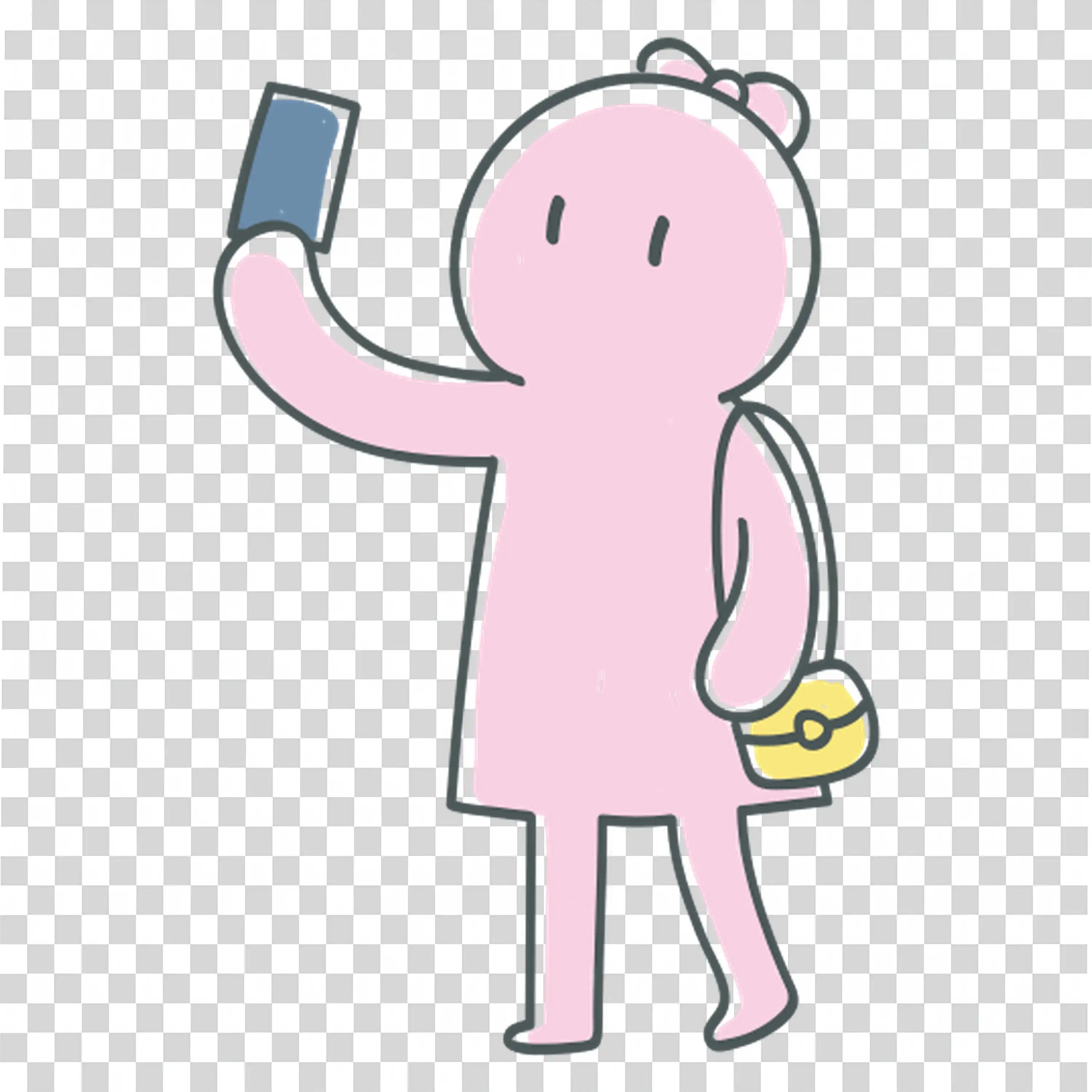Pink cartoon character holding an ice cream cone PNG