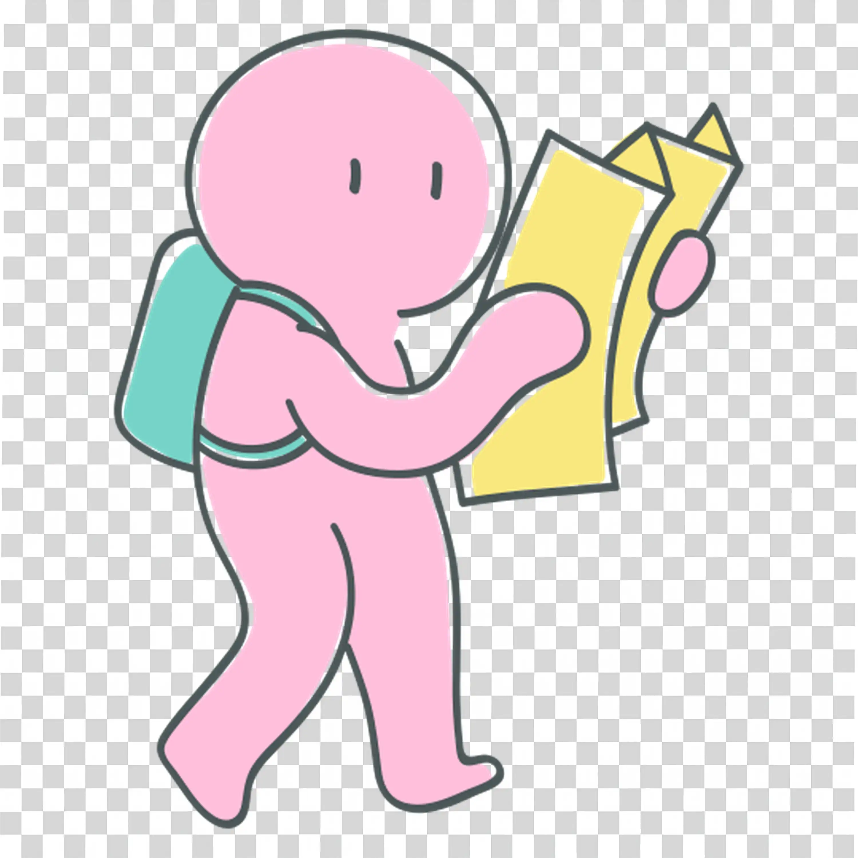 Pink Character Walking With Pencil In Hand Smile free PNG