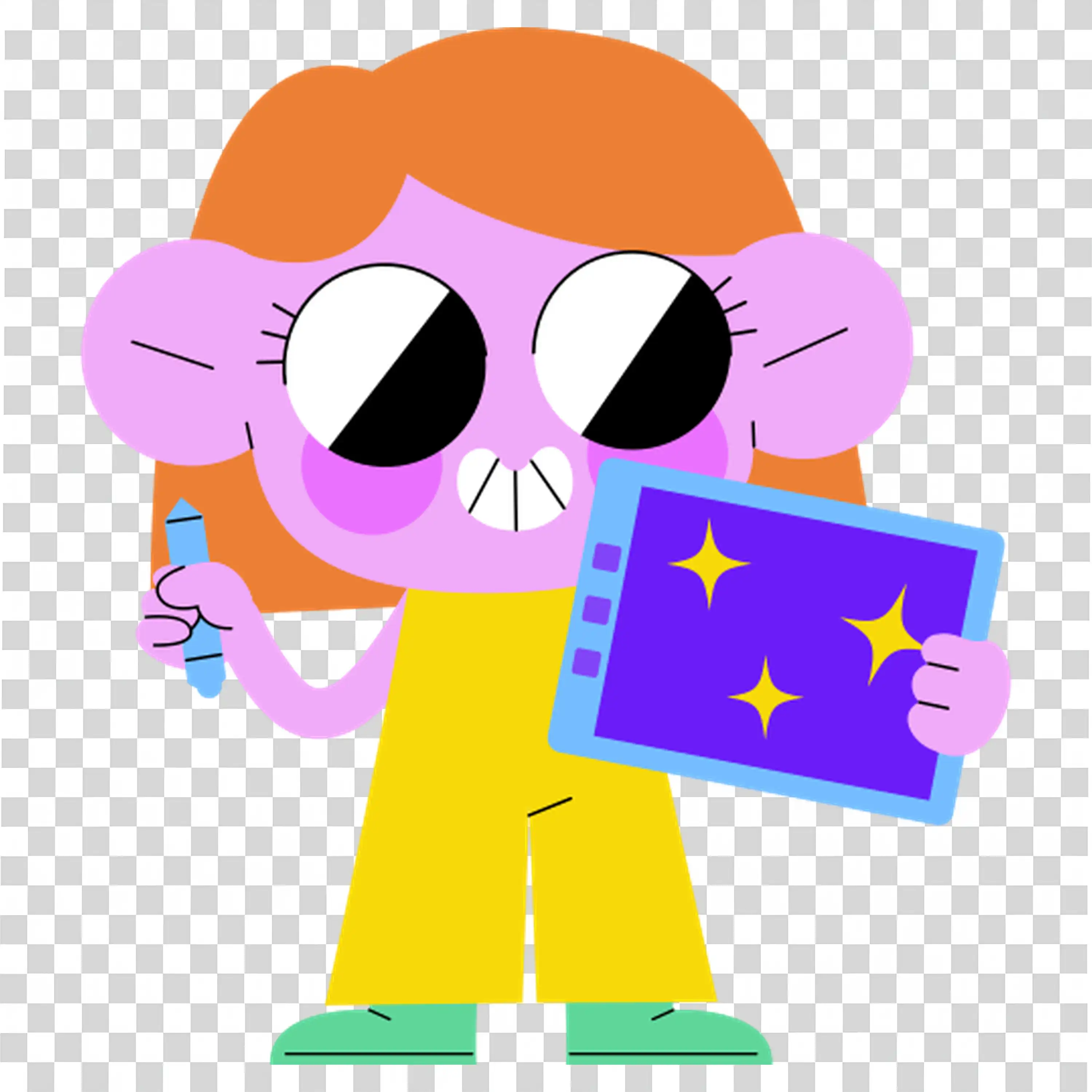 Pink Character with Glasses and Fun Posing with Artifacts