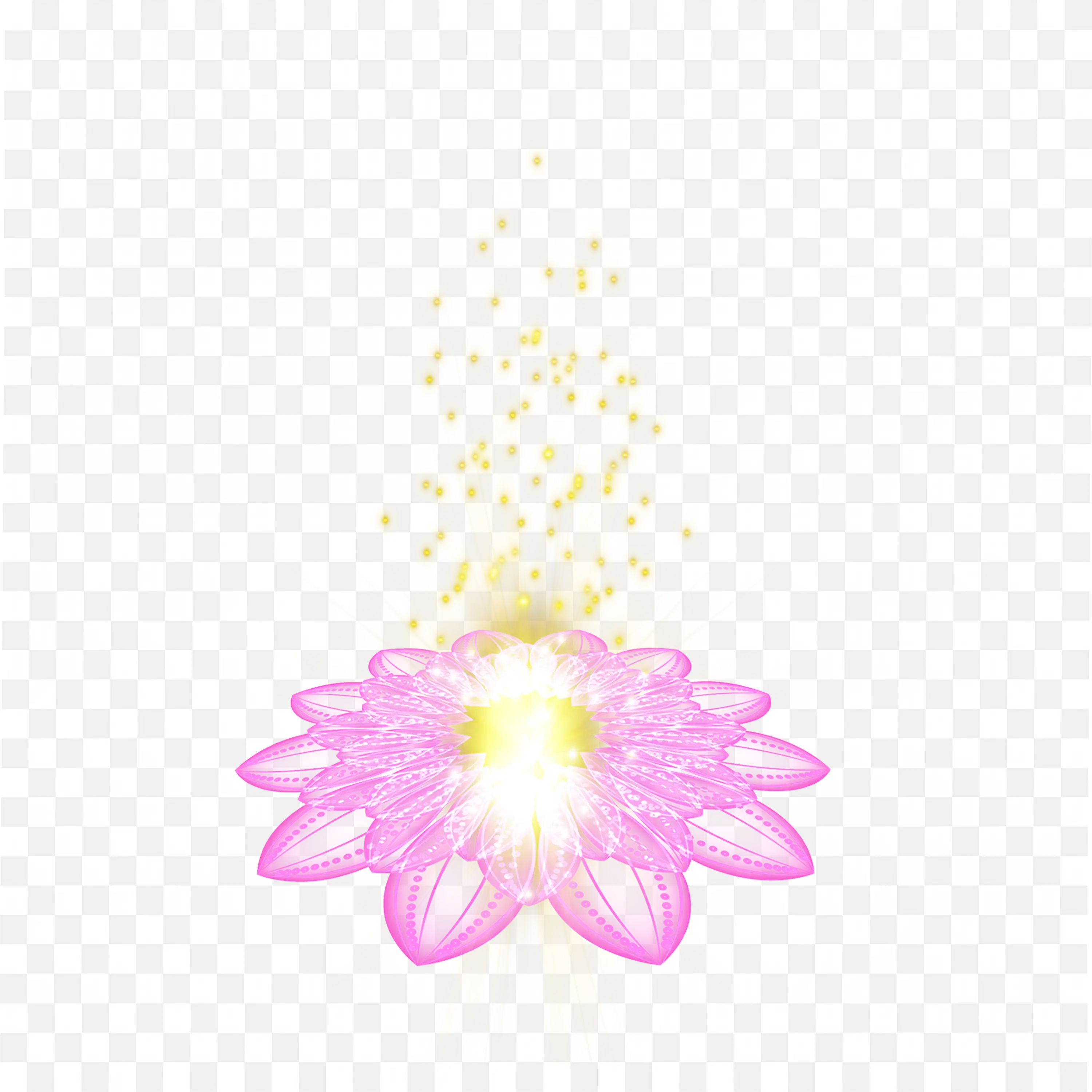 Pink Flower with Glowing Yellow Particle Effect PNG Image